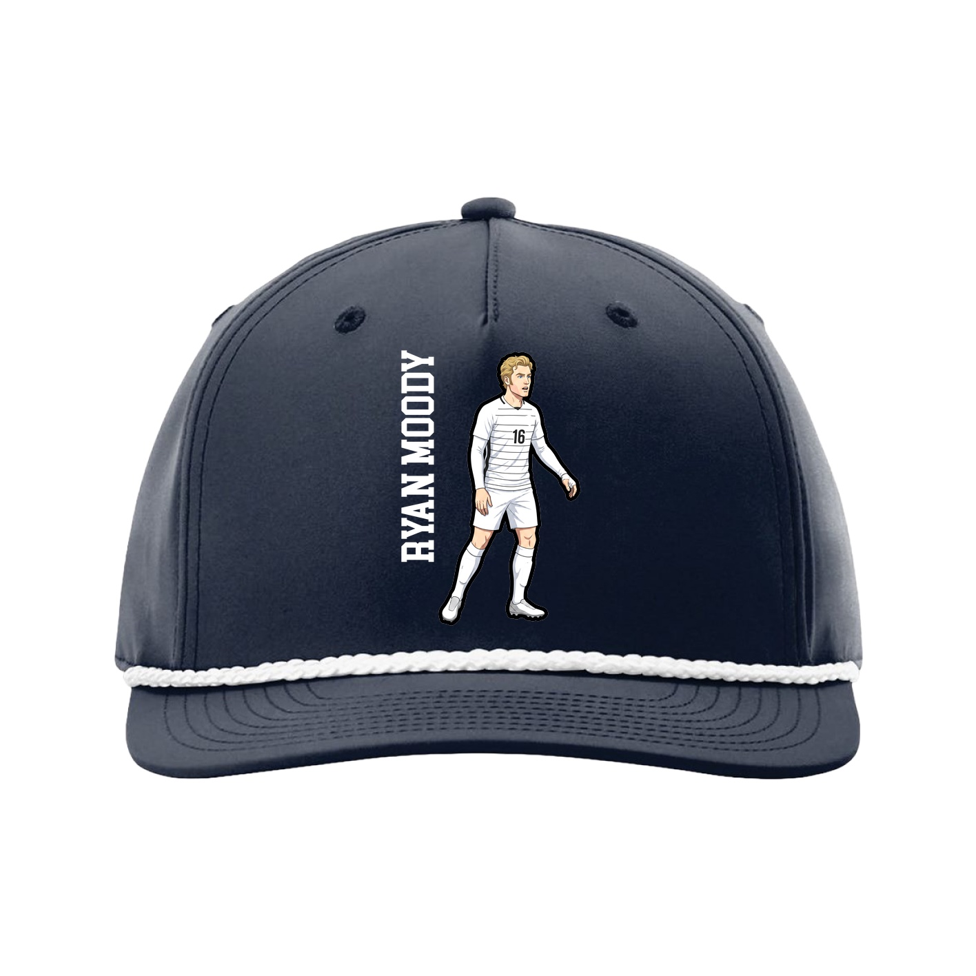 Five-Panel Classic Rope Cap — Name Vertical in Navy