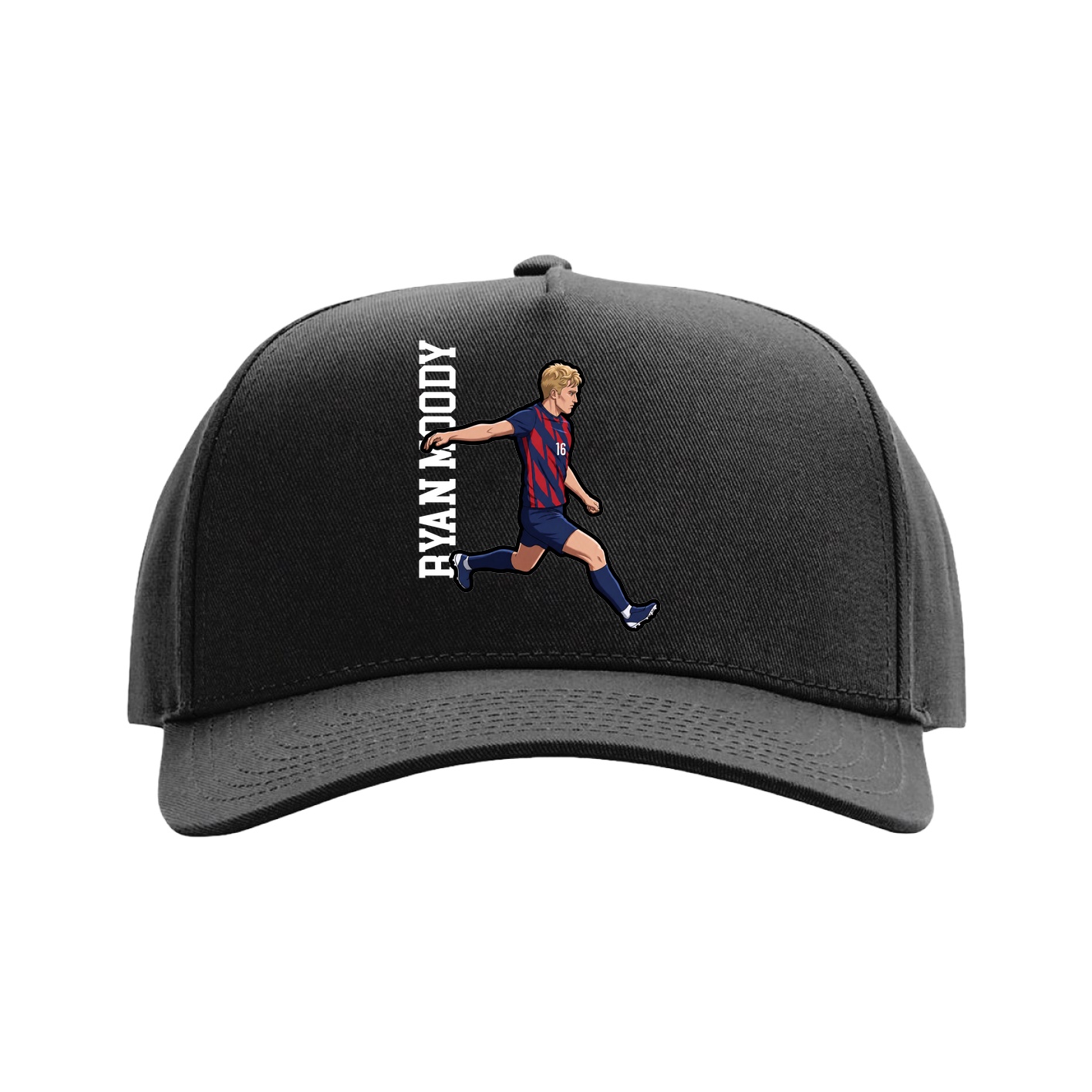 Full Fabric Five-Panel Champ Cap — Name Vertical in Black