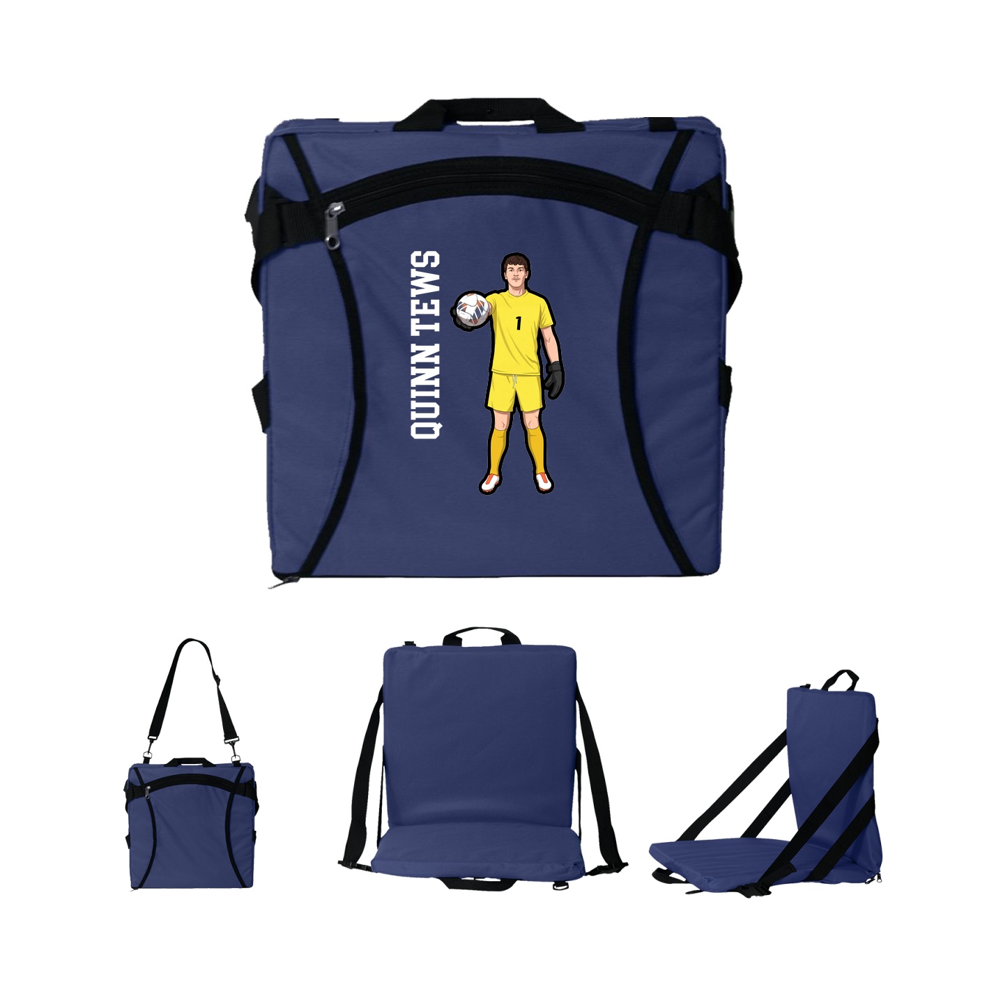 Folding Stadium Seat — Name Vertical in Navy