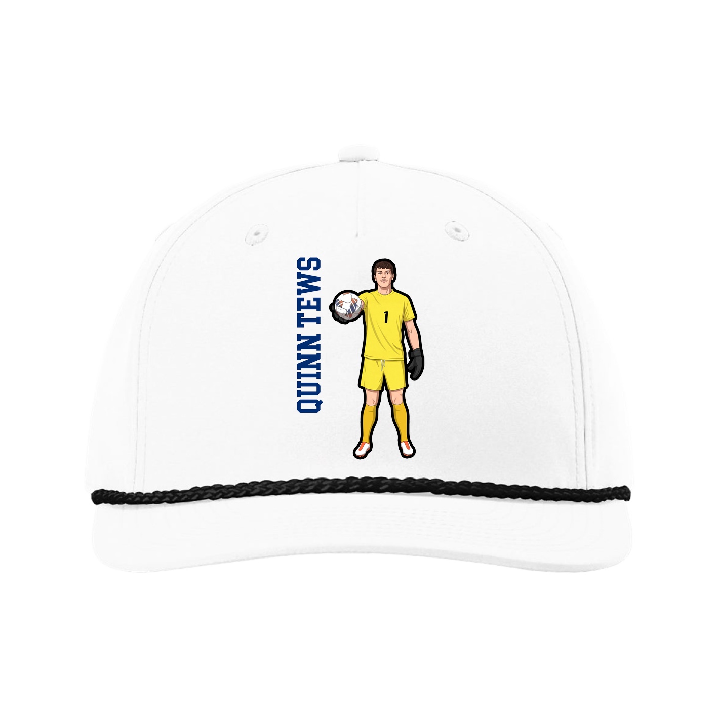 Five-Panel Classic Rope Cap — Name Vertical in White