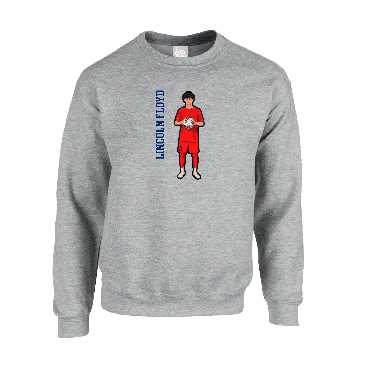 Fleece Crew — Name Vertical in Grey