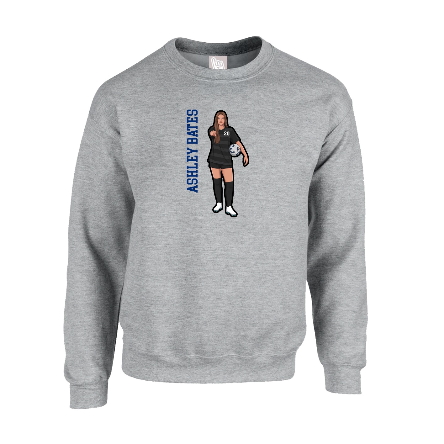 Fleece Crew — Name Vertical in Grey