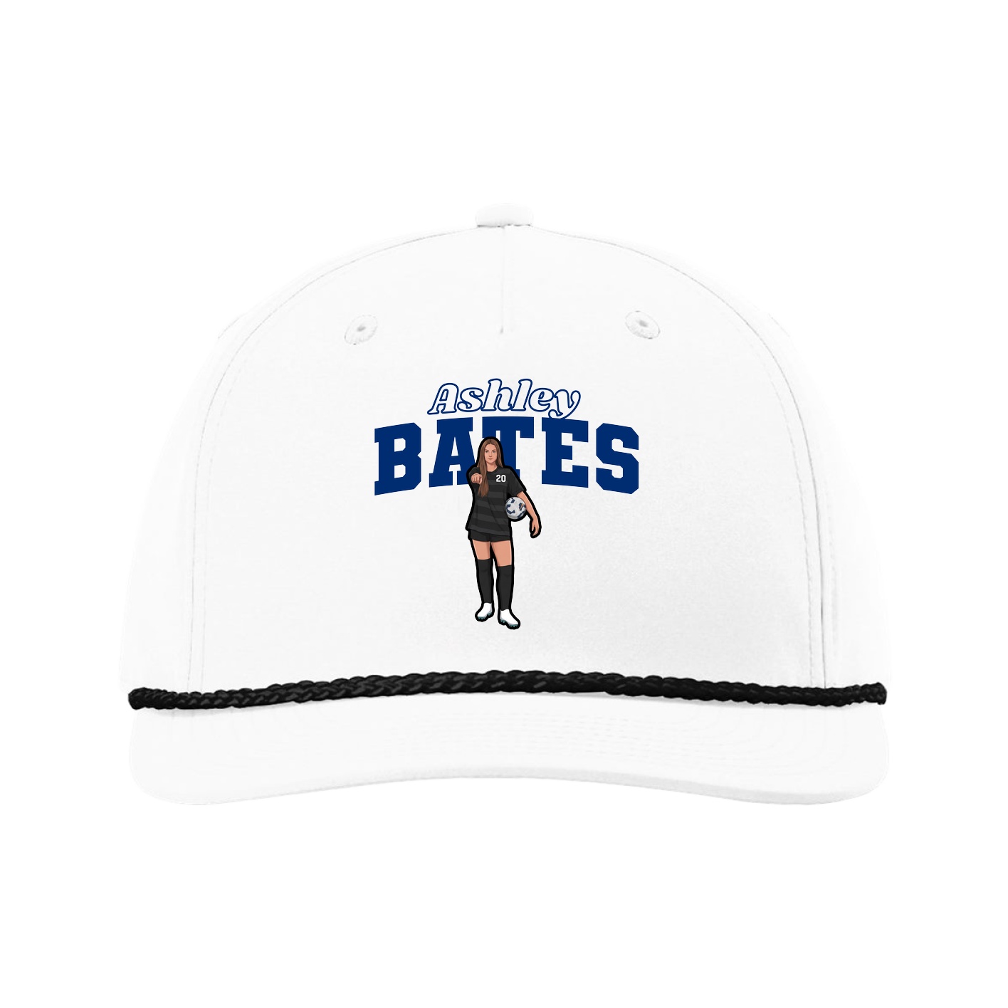 Five-Panel Classic Rope Cap — Name Arch in White