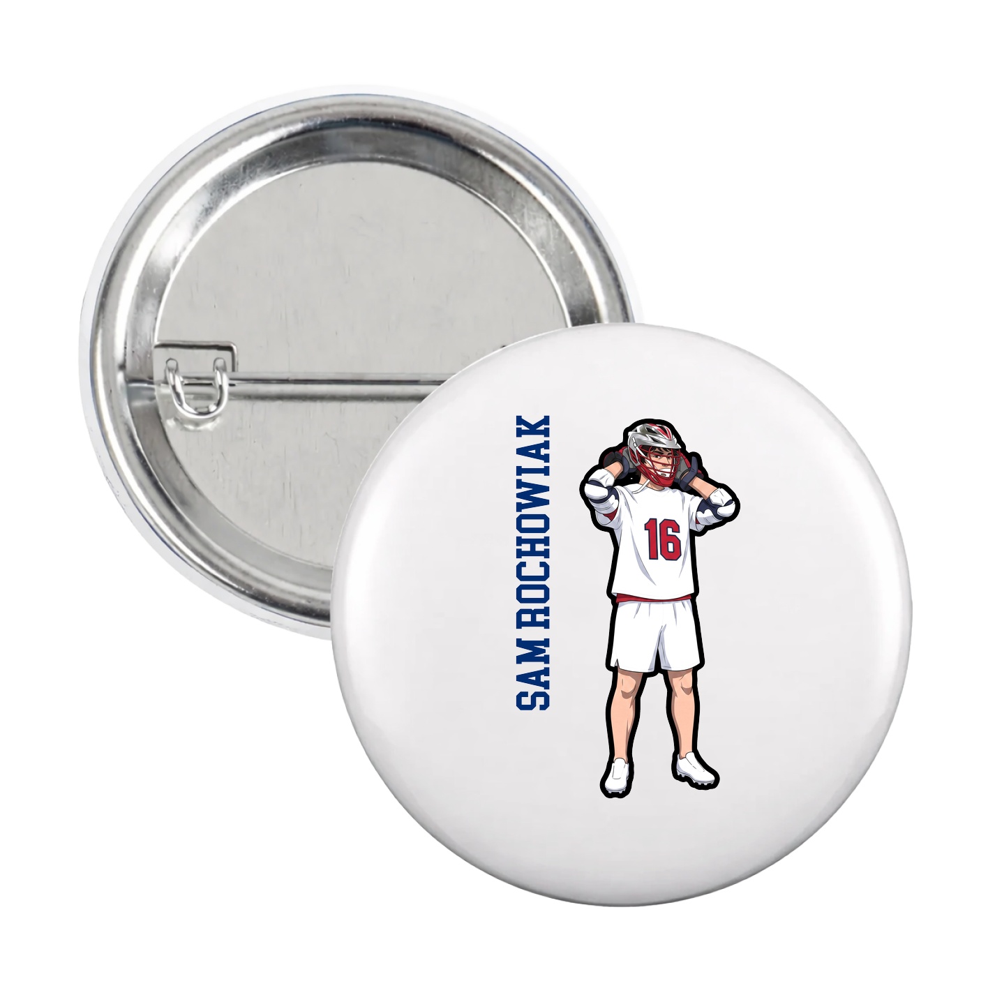 Game Day Button — Name Vertical in White