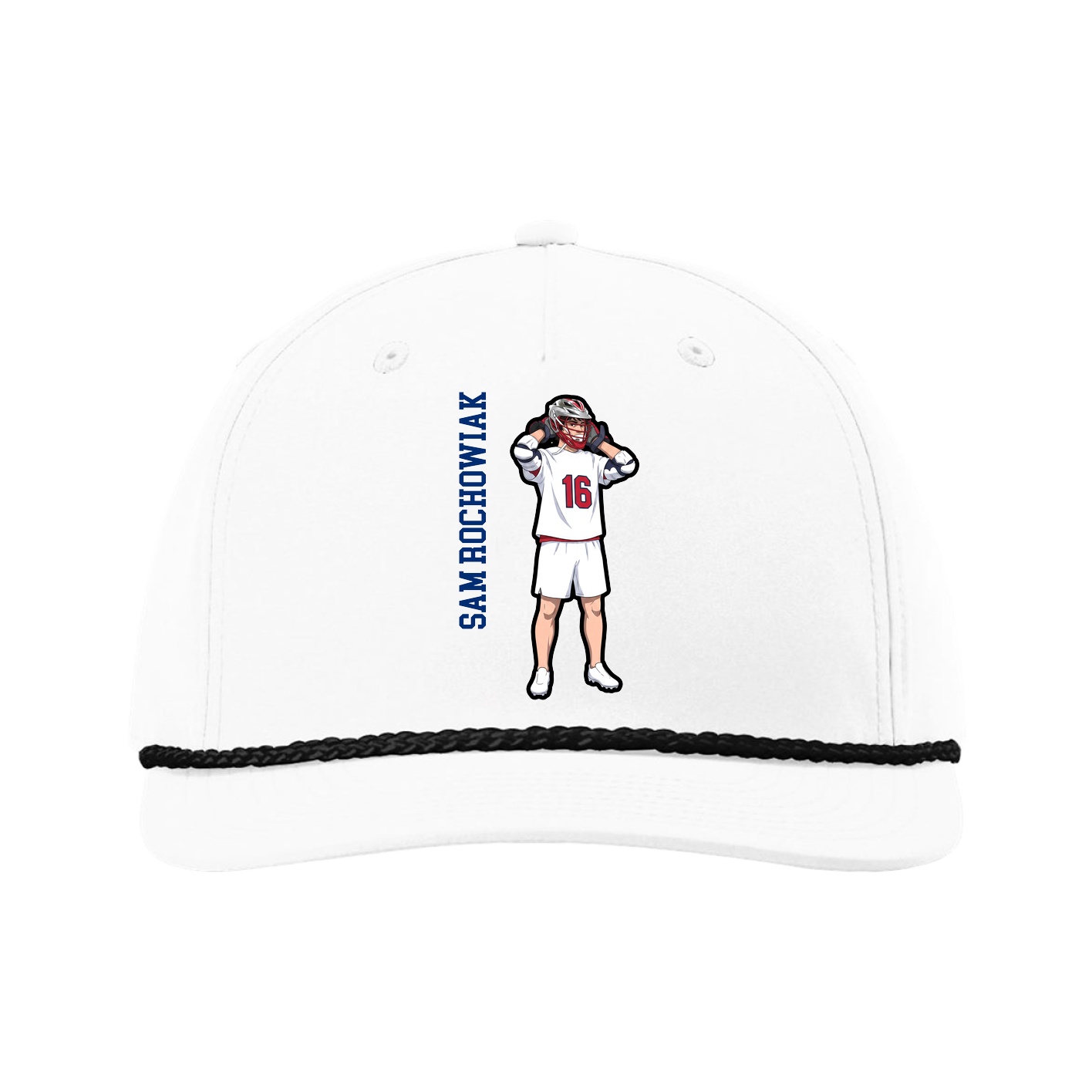 Five-Panel Classic Rope Cap — Name Vertical in White