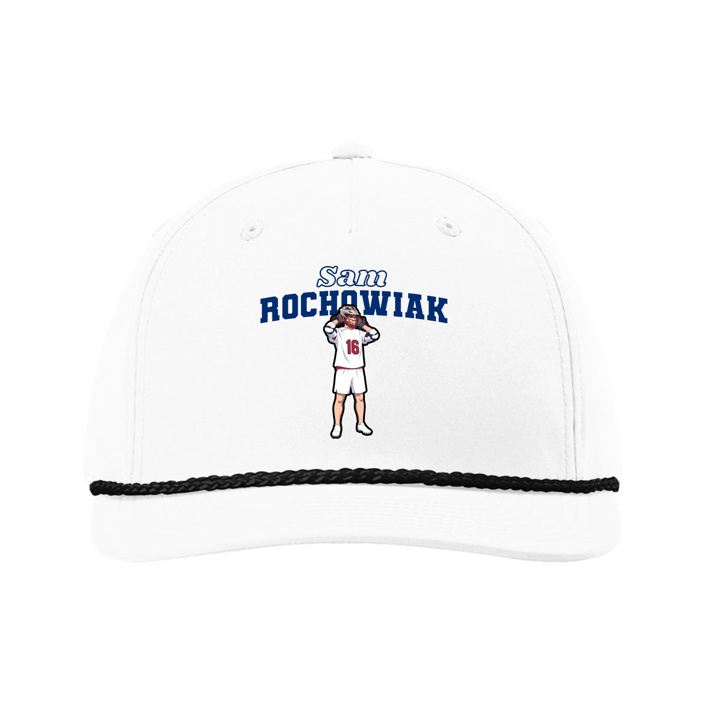 Five-Panel Classic Rope Cap — Name Arch in White