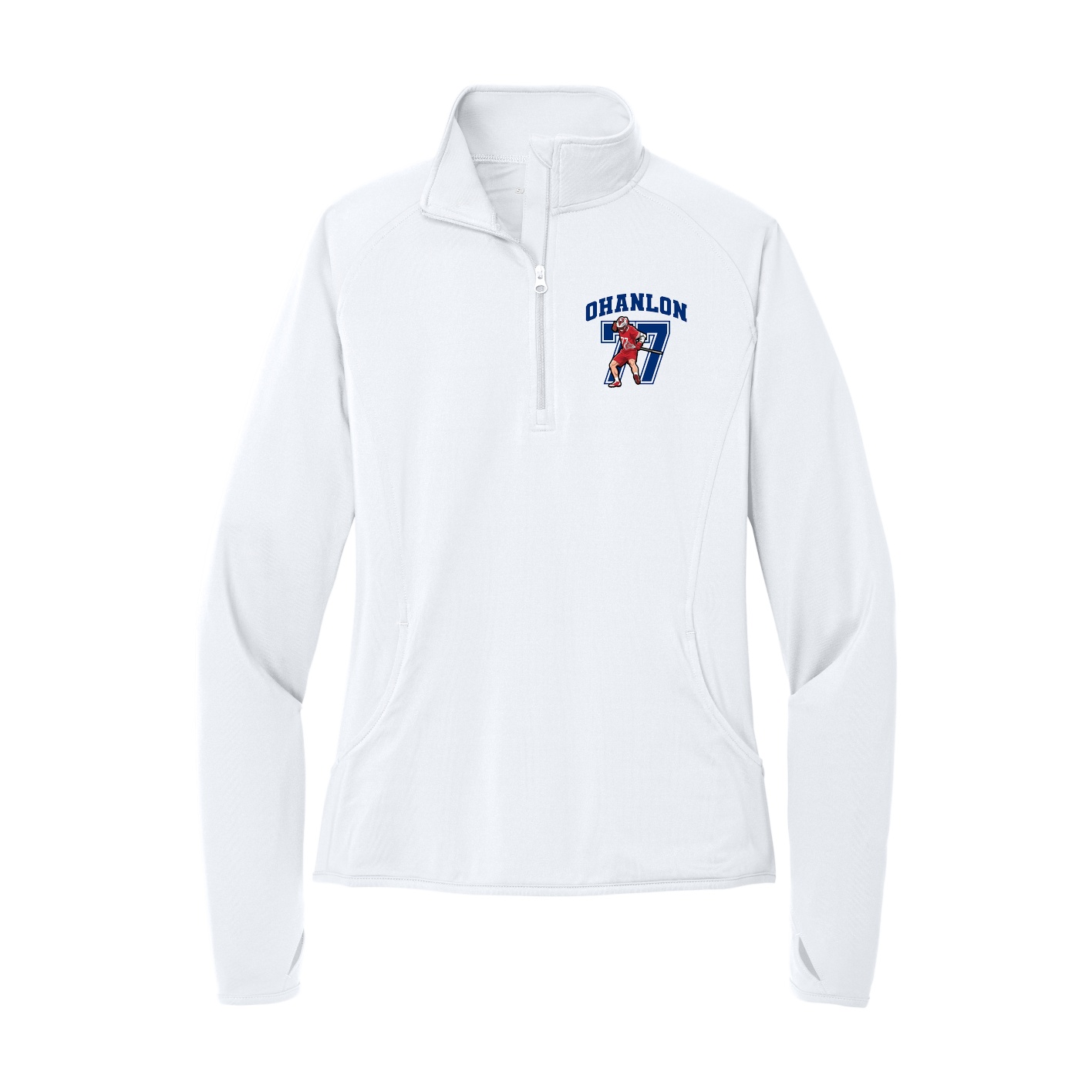 Women's Q-Zip Pullover — Number in White