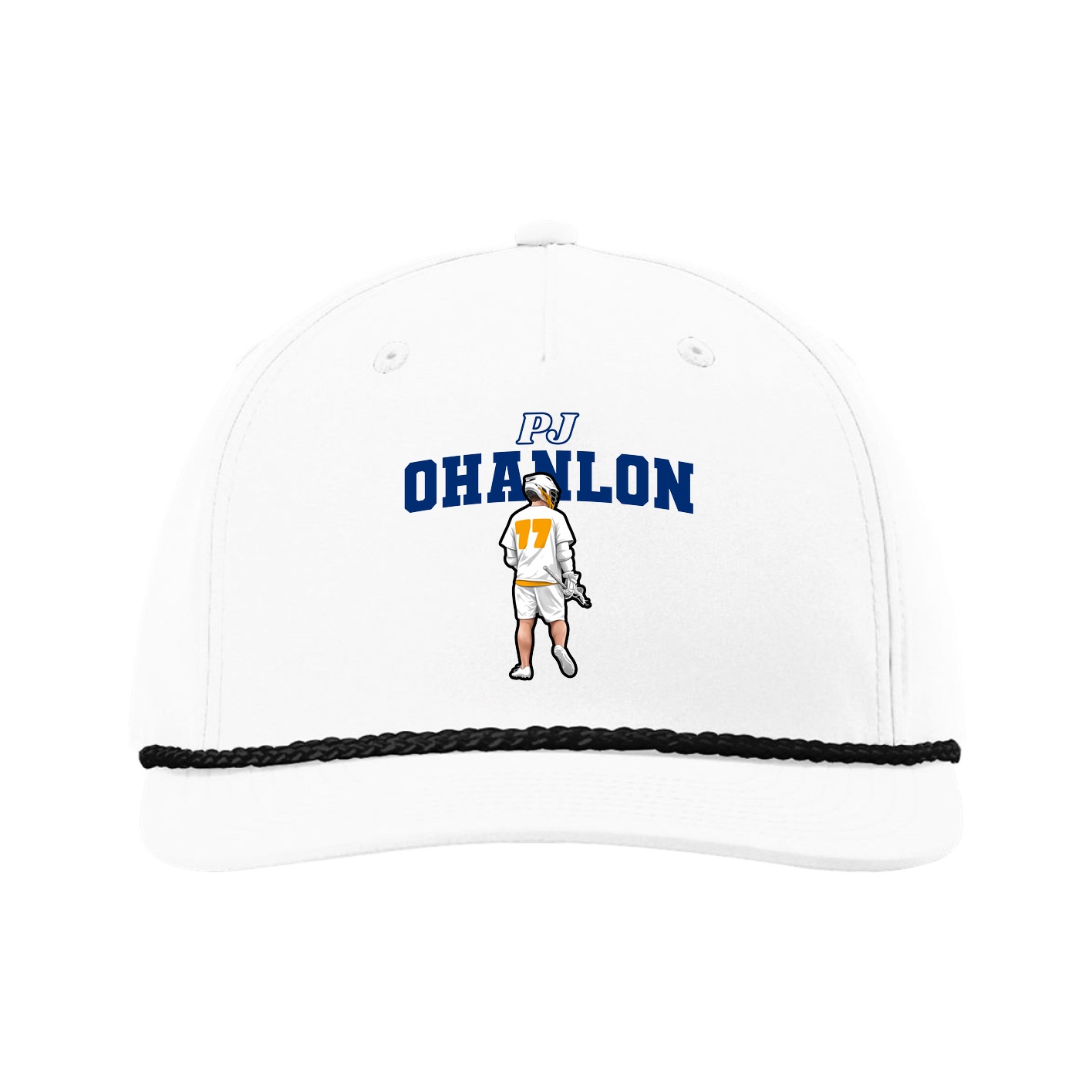 Five-Panel Classic Rope Cap — Name Arch in White