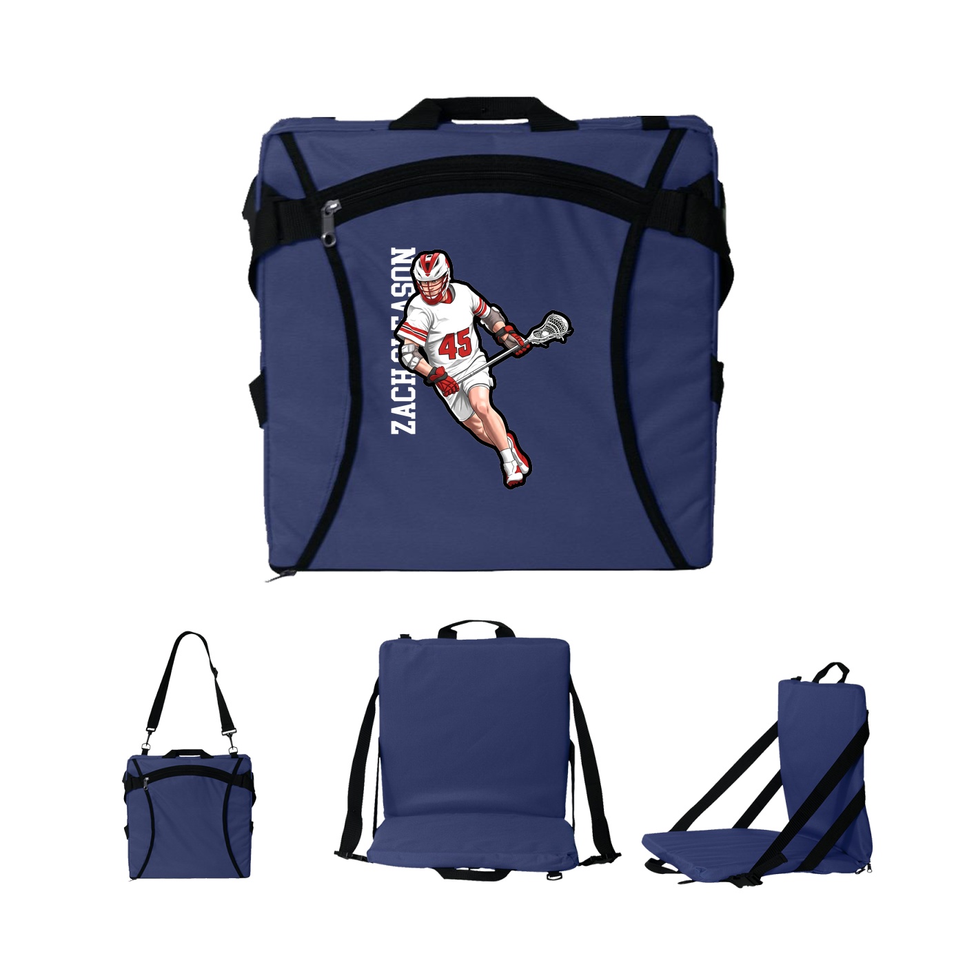 Folding Stadium Seat — Name Vertical in Navy