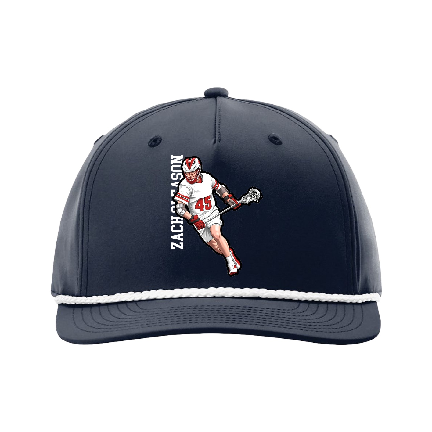 Five-Panel Classic Rope Cap — Name Vertical in Navy