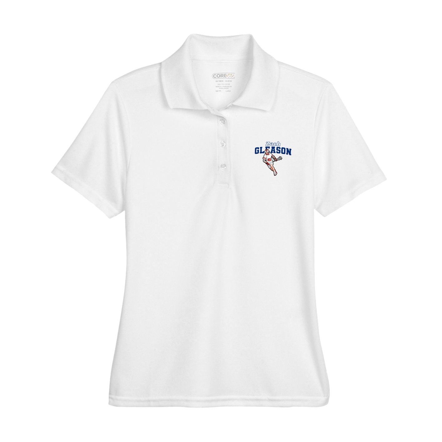 Womens Performance Polo — Name Arch in White