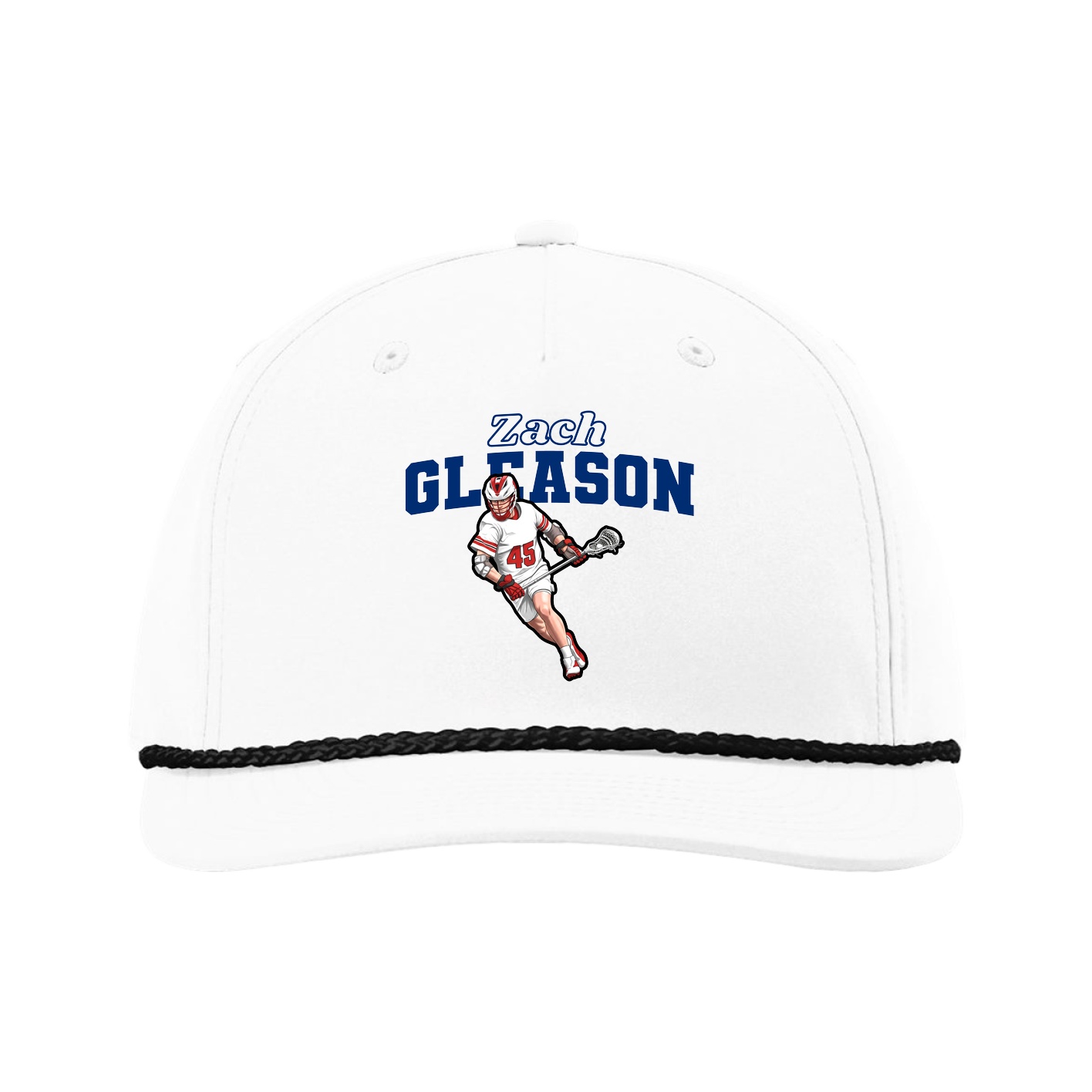 Five-Panel Classic Rope Cap — Name Arch in White
