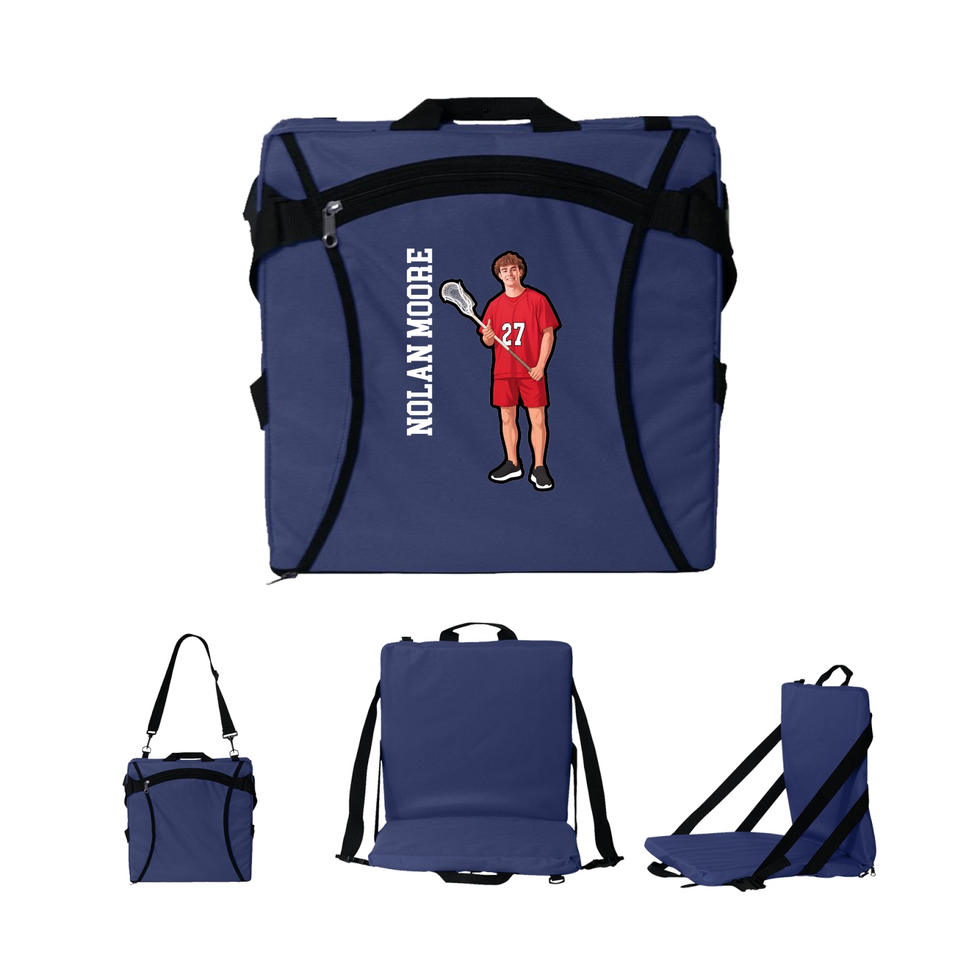 Folding Stadium Seat — Name Vertical in Navy