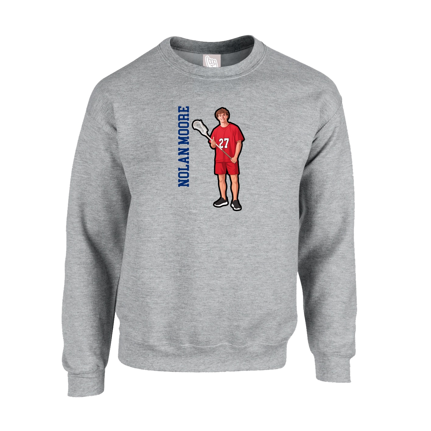 Fleece Crew — Name Vertical in Grey