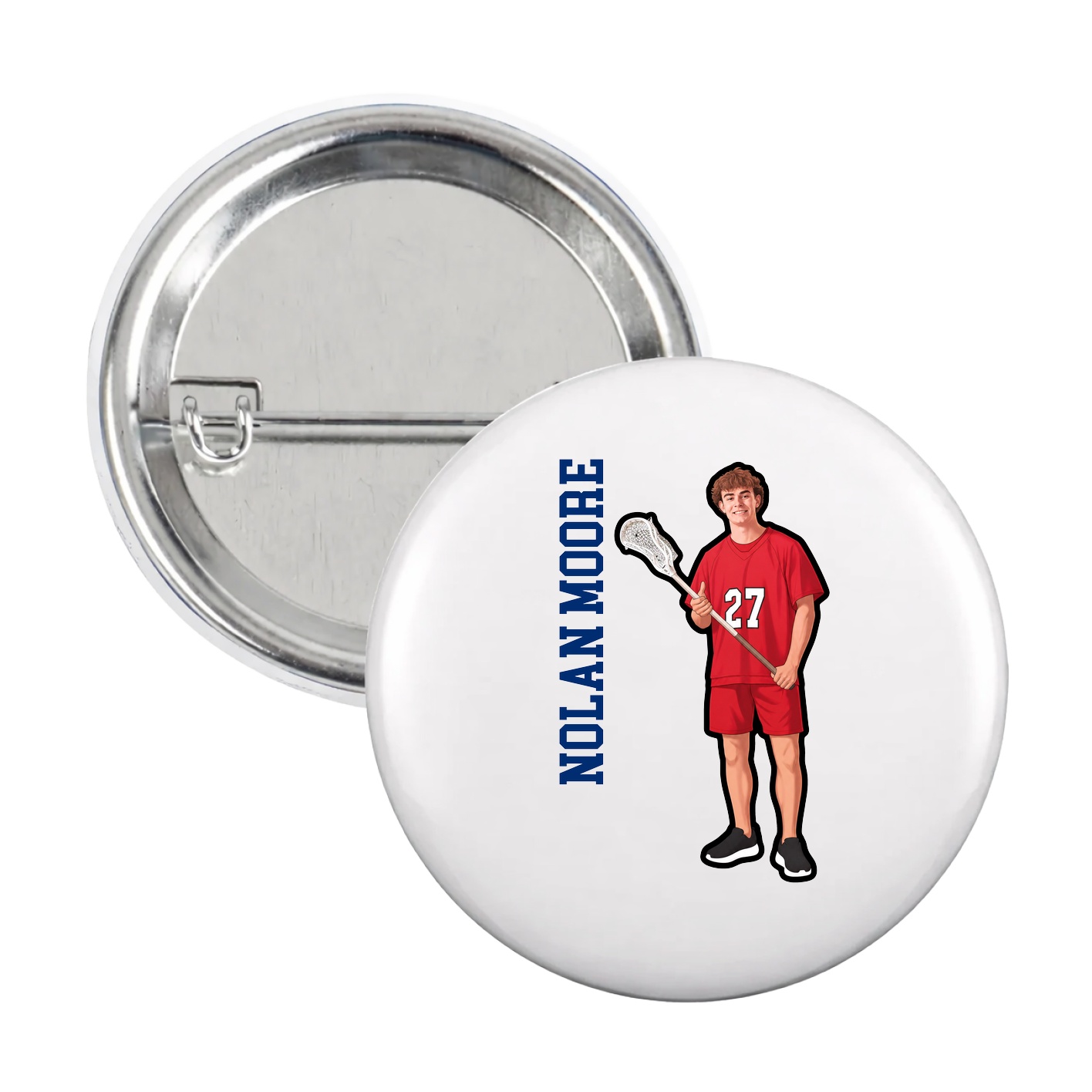 Game Day Button — Name Vertical in White