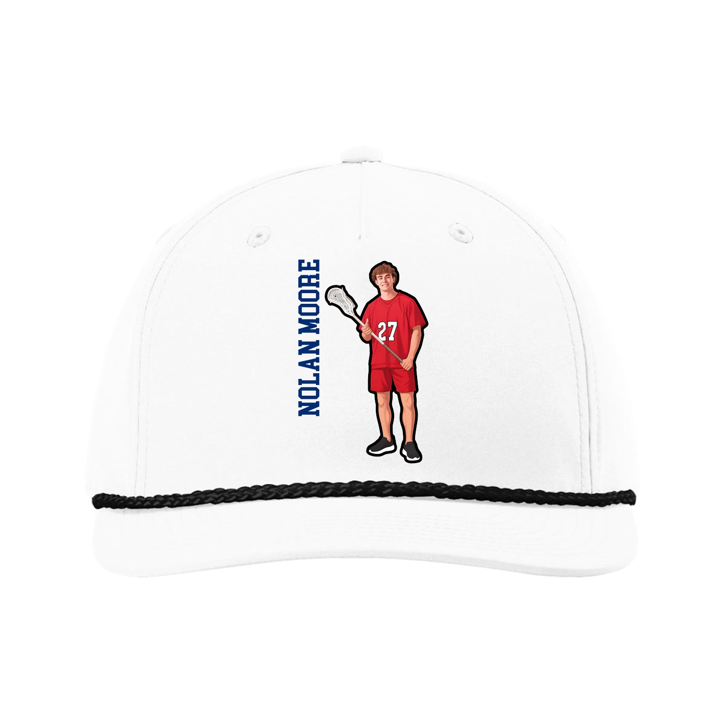 Five-Panel Classic Rope Cap — Name Vertical in White