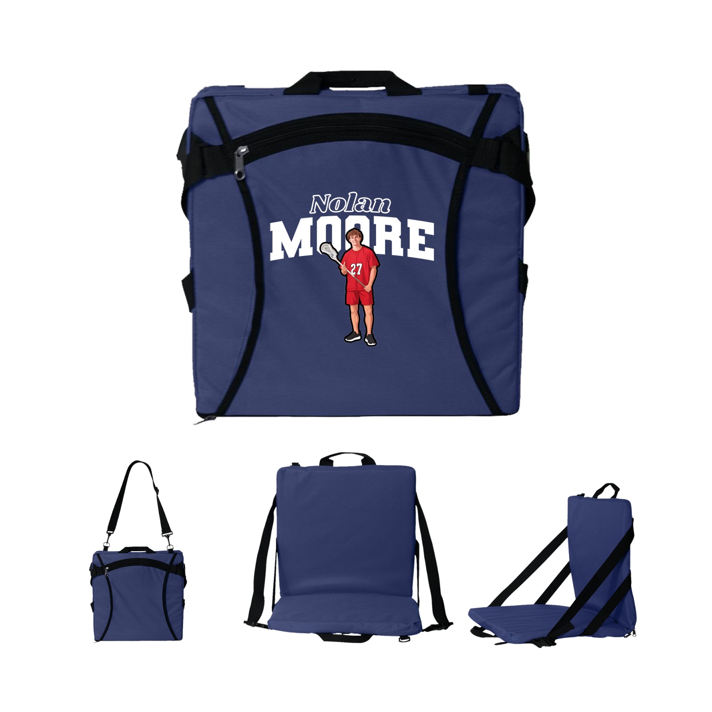 Folding Stadium Seat — Name Arch in Navy