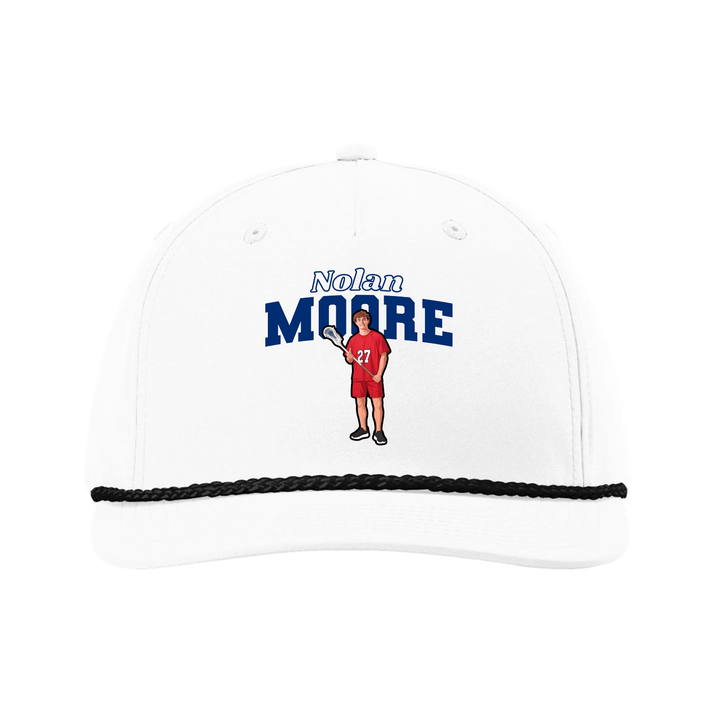 Five-Panel Classic Rope Cap — Name Arch in White