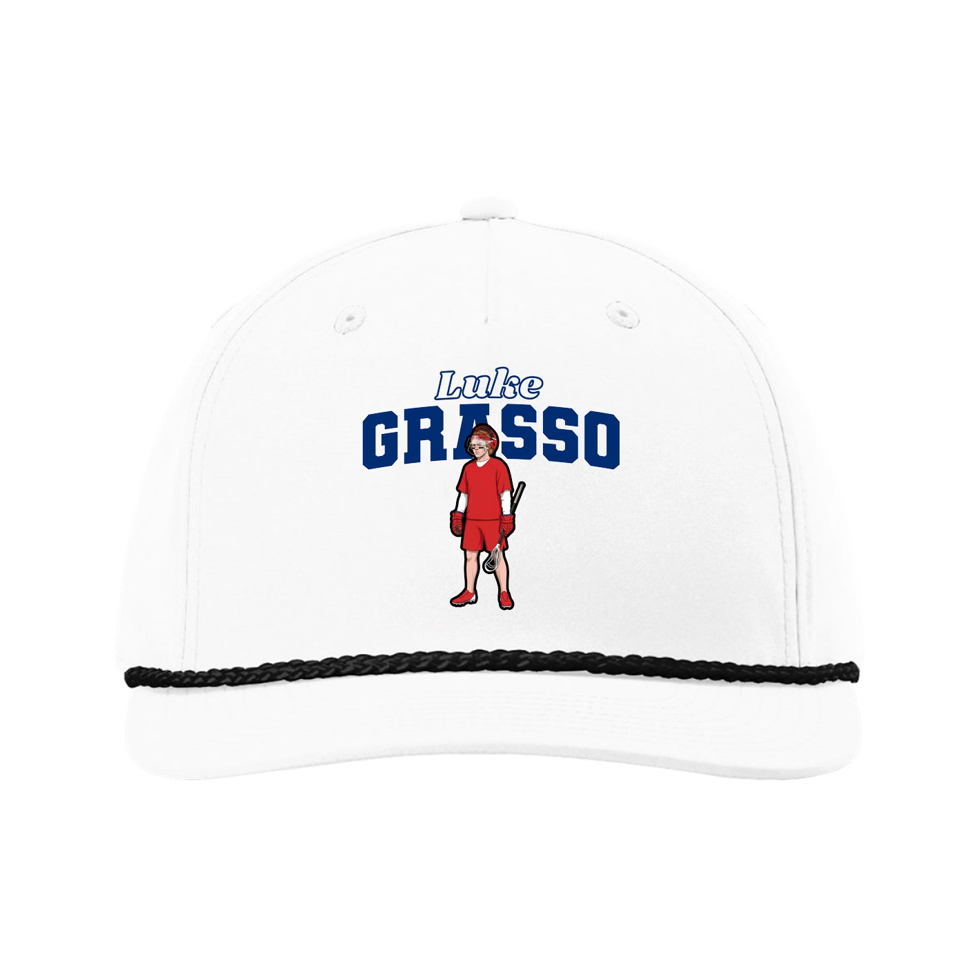 Five-Panel Classic Rope Cap — Name Arch in White