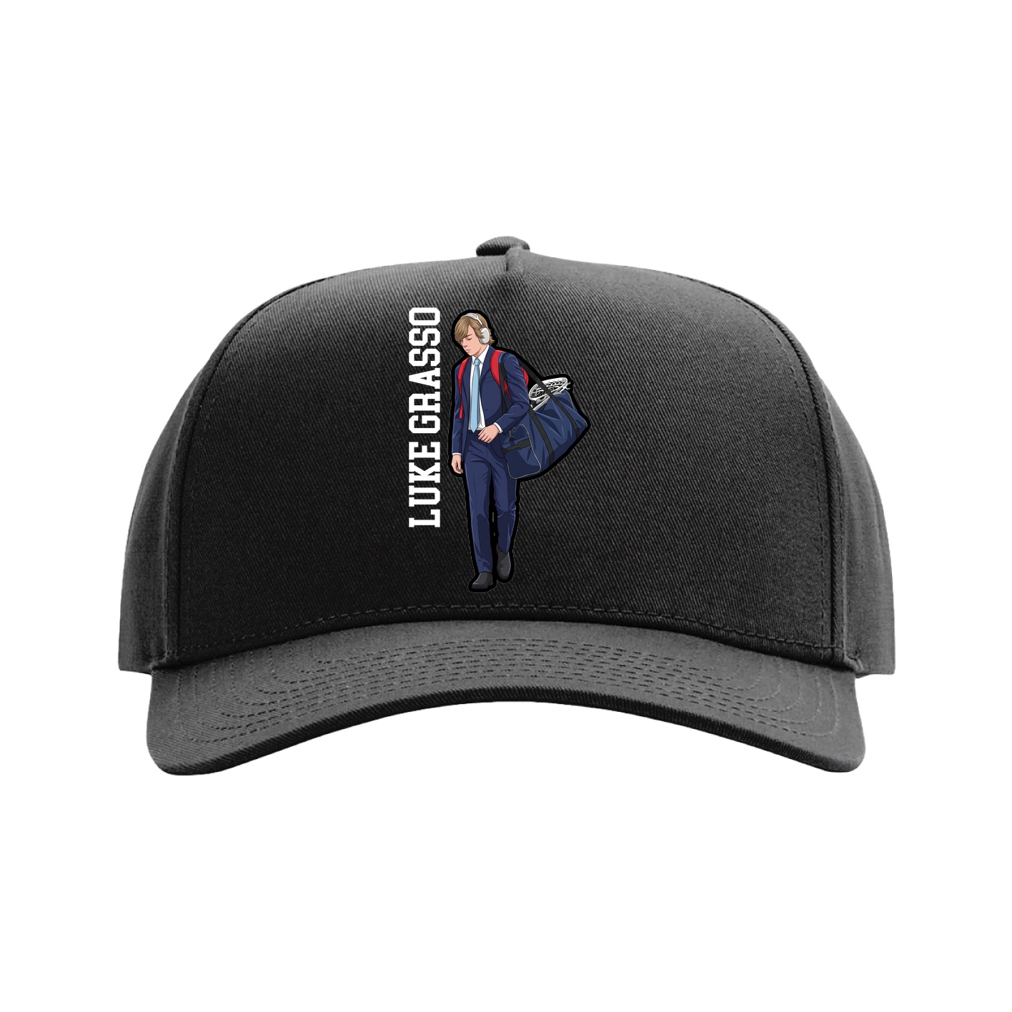 Full Fabric Five-Panel Champ Cap — Name Vertical in Black