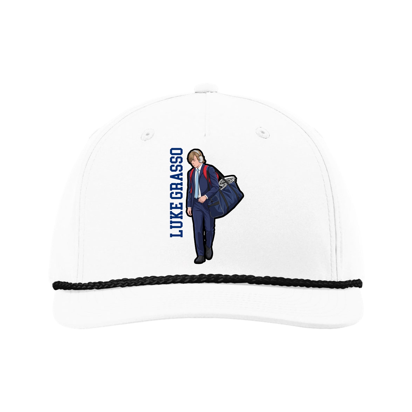 Five-Panel Classic Rope Cap — Name Vertical in White