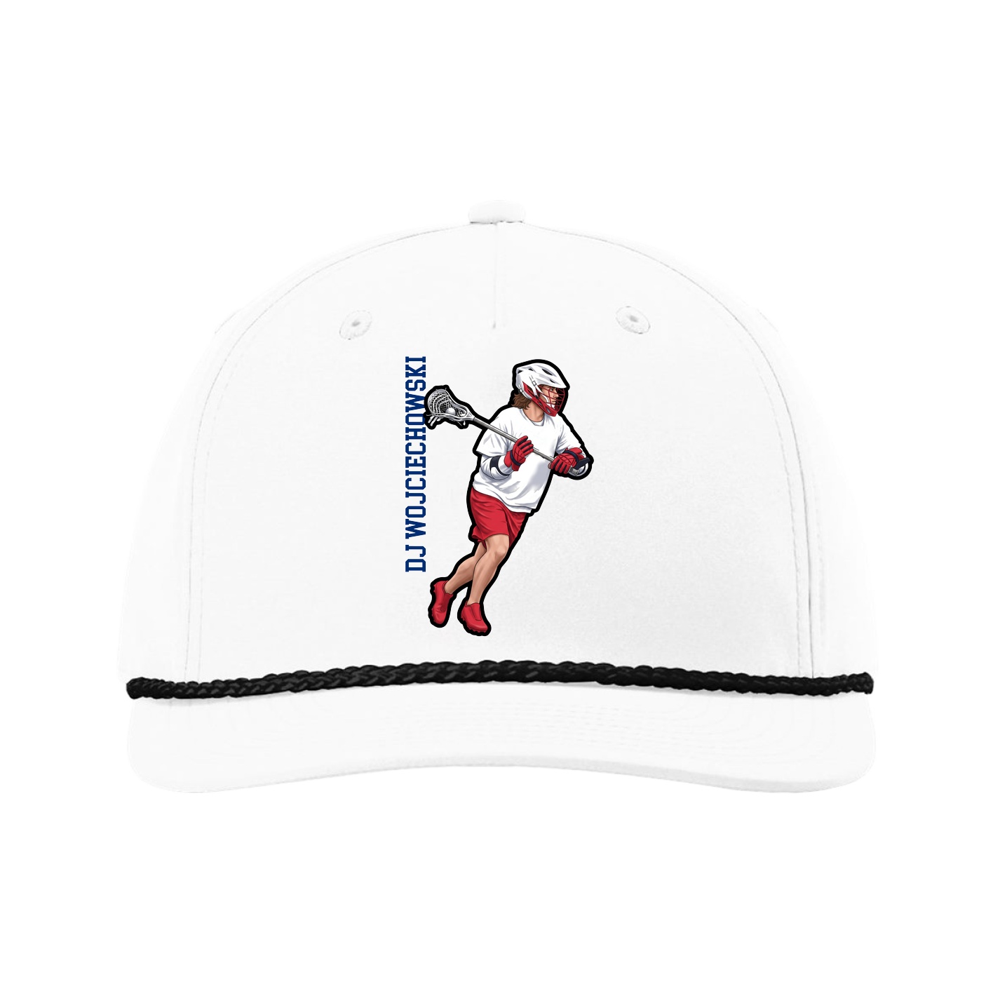 Five-Panel Classic Rope Cap — Name Vertical in White