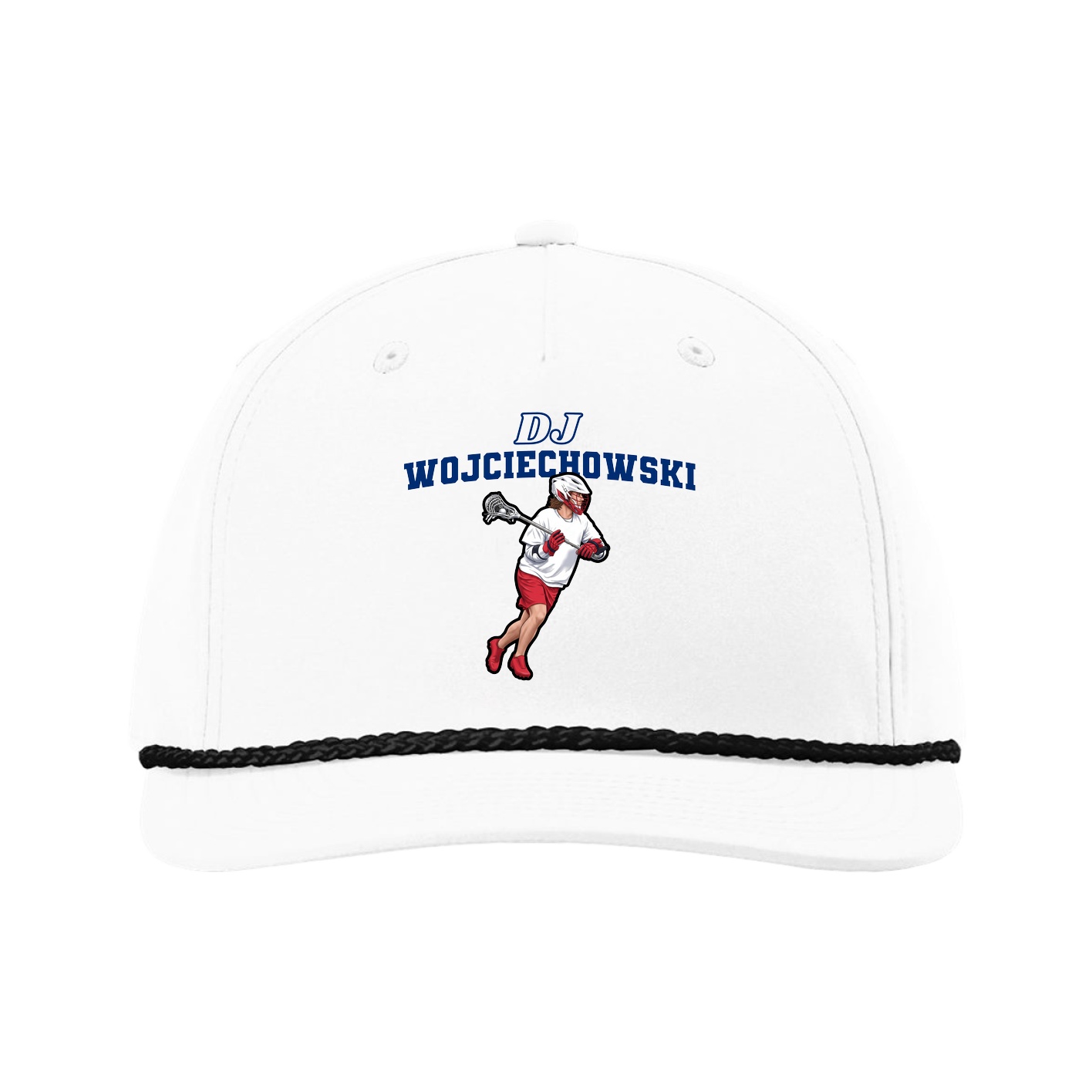 Five-Panel Classic Rope Cap — Name Arch in White