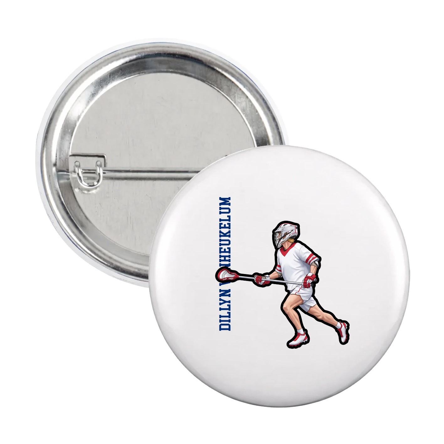 Game Day Button — Name Vertical in White
