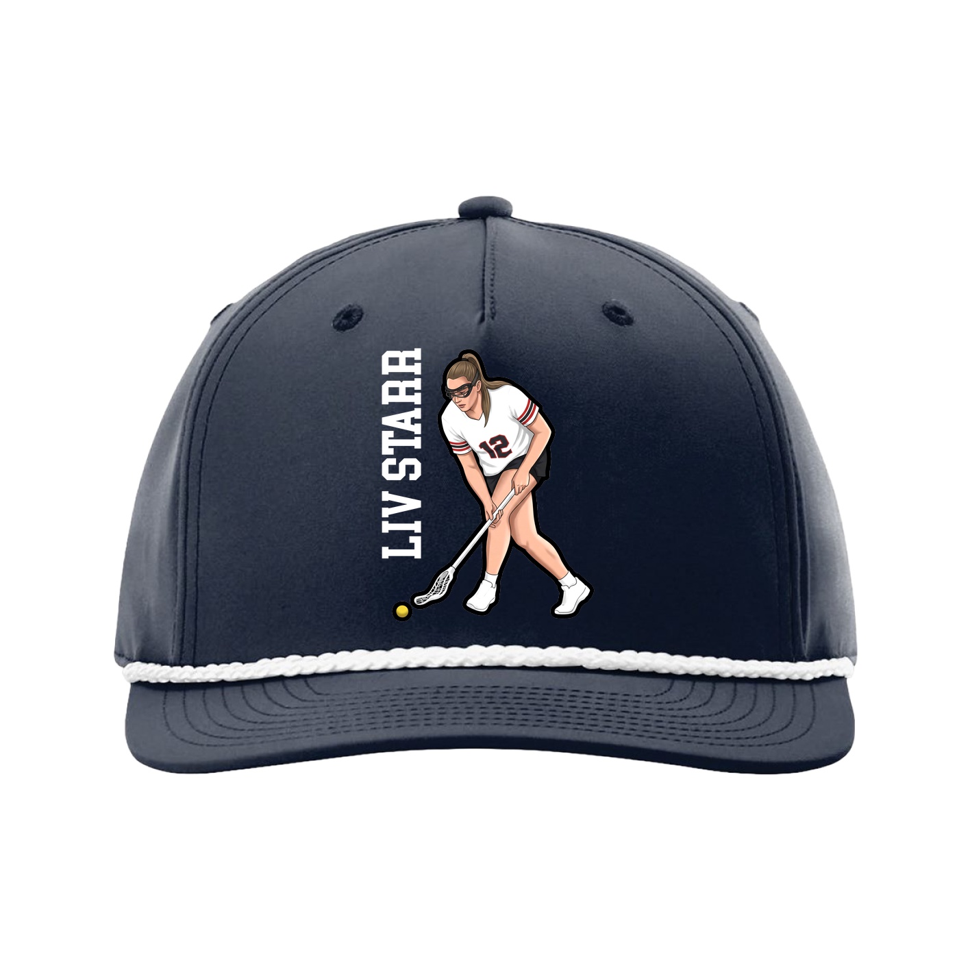 Five-Panel Classic Rope Cap — Name Vertical in Navy