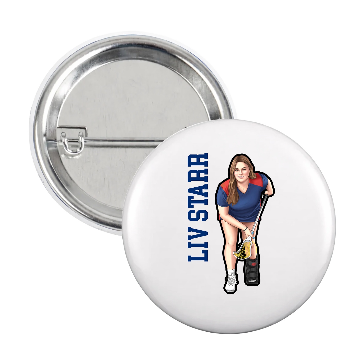 Game Day Button — Name Vertical in White