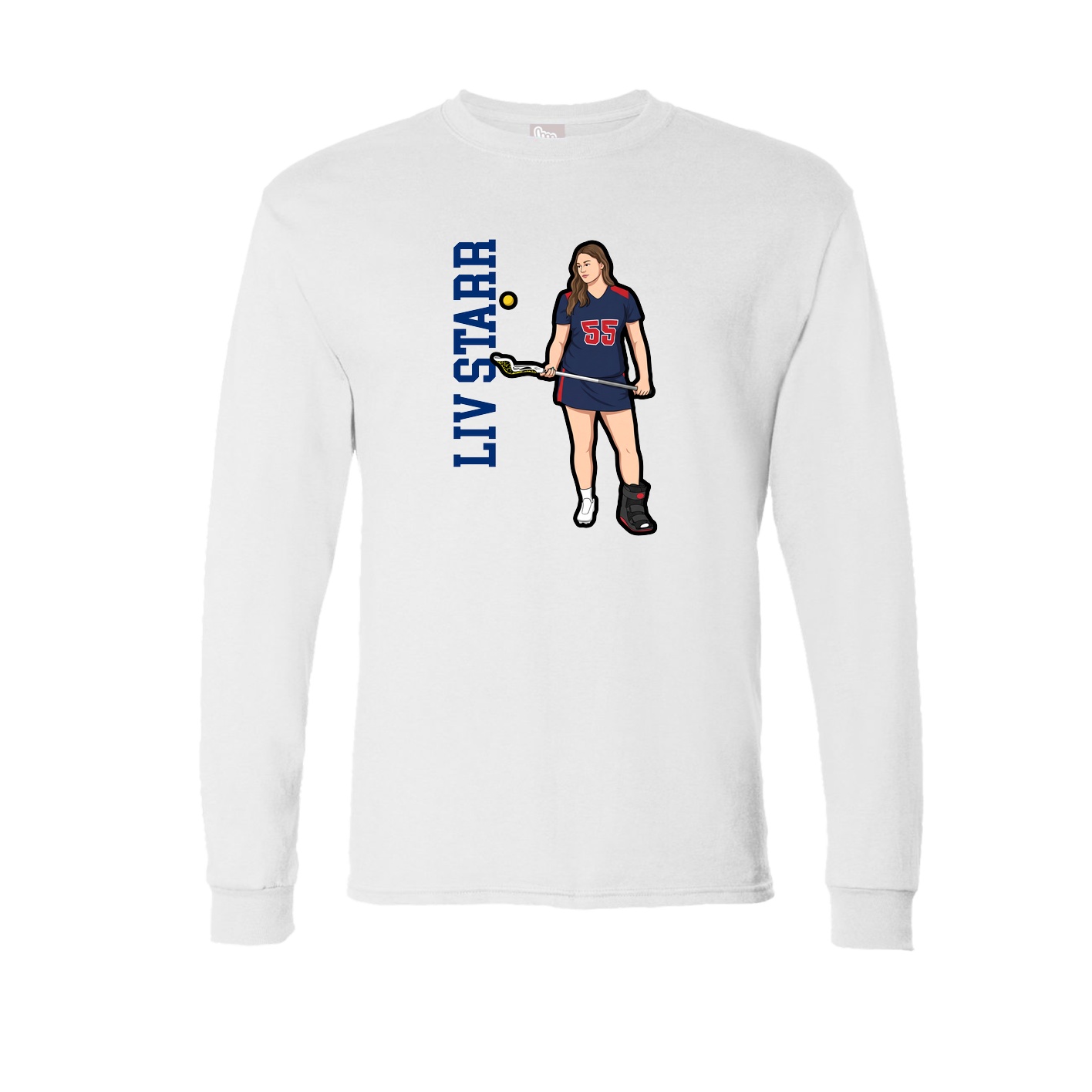 Long Sleeve Tee — Name Vertical in White