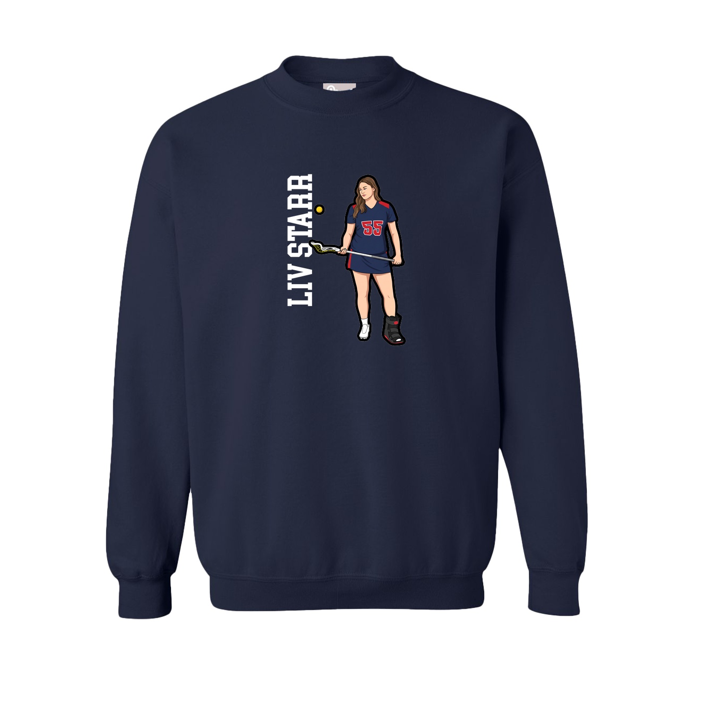 Fleece Crew — Name Vertical in Navy
