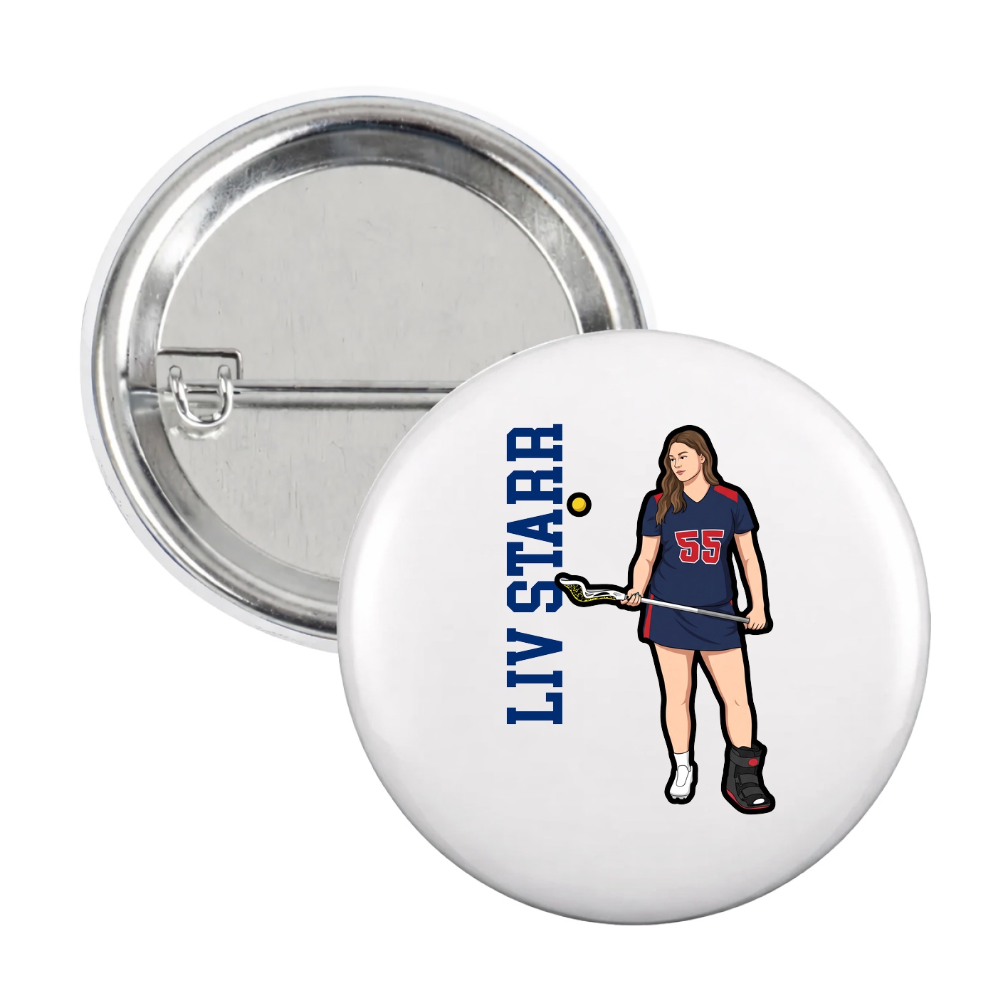 Game Day Button — Name Vertical in White