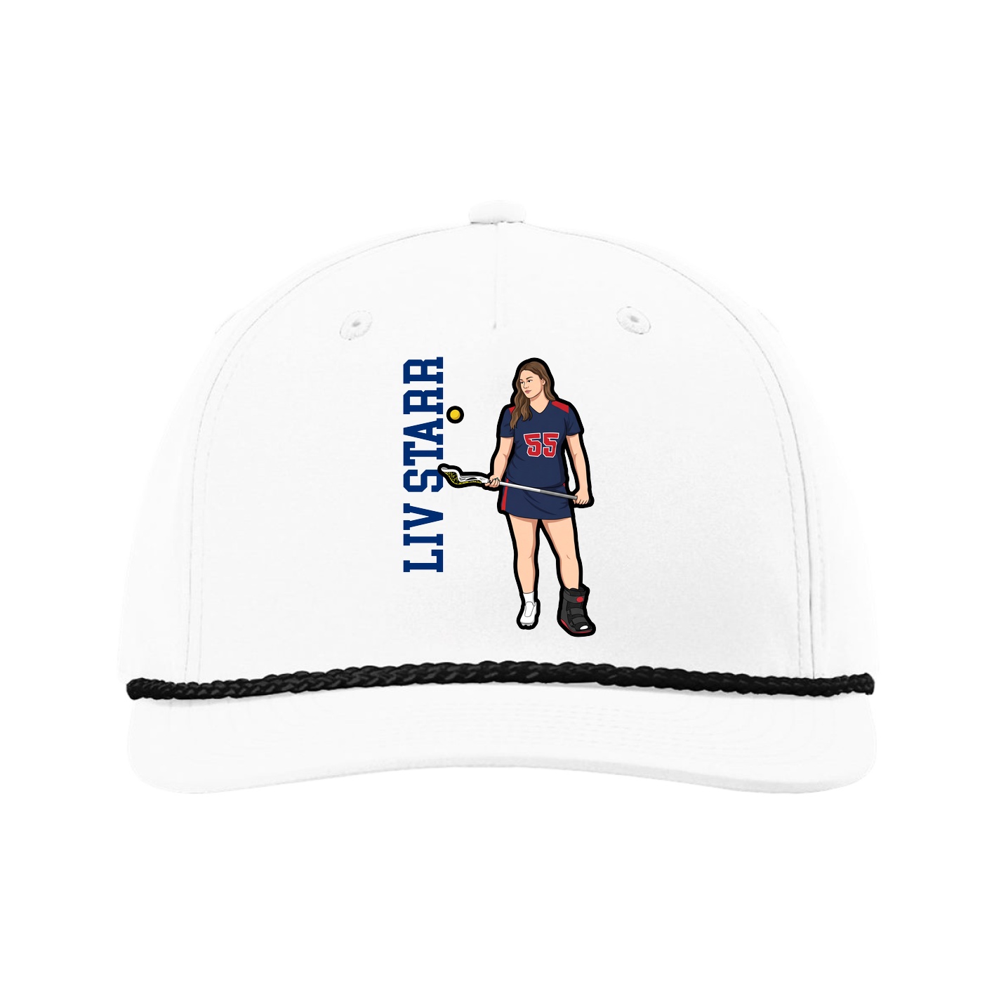 Five-Panel Classic Rope Cap — Name Vertical in White