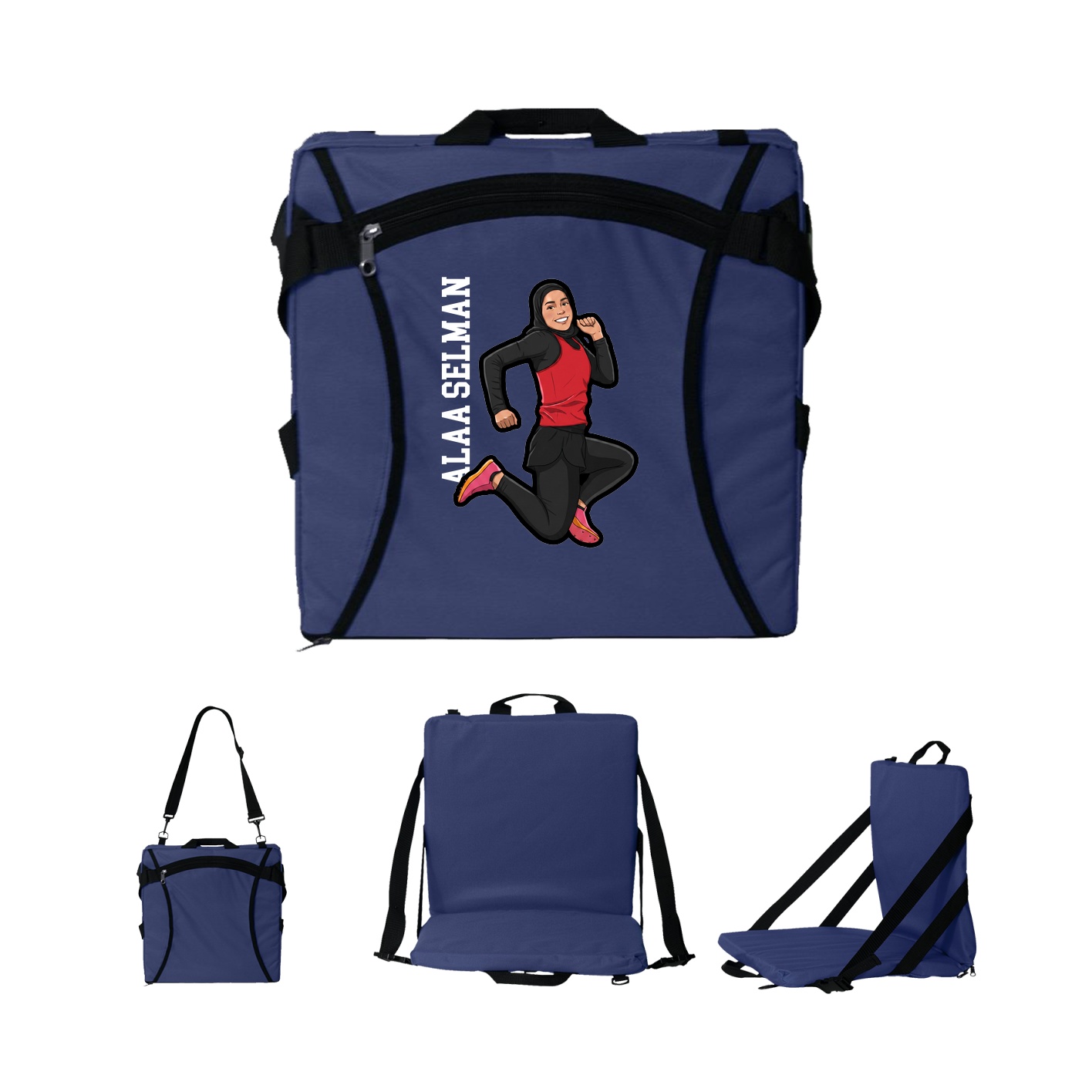 Folding Stadium Seat — Name Vertical in Navy