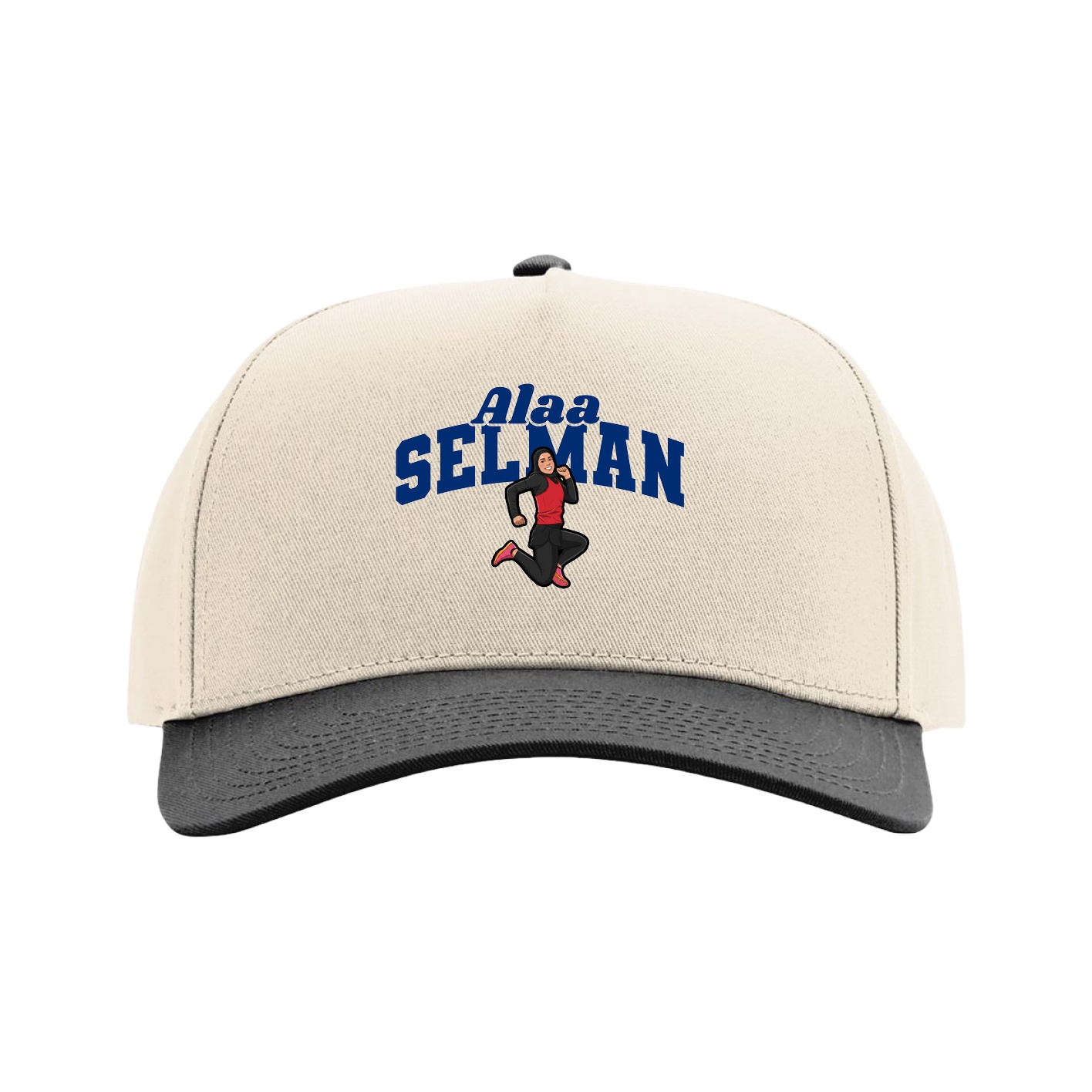 Full Fabric Five-Panel Champ Cap — Signature Arch in Cream/Black