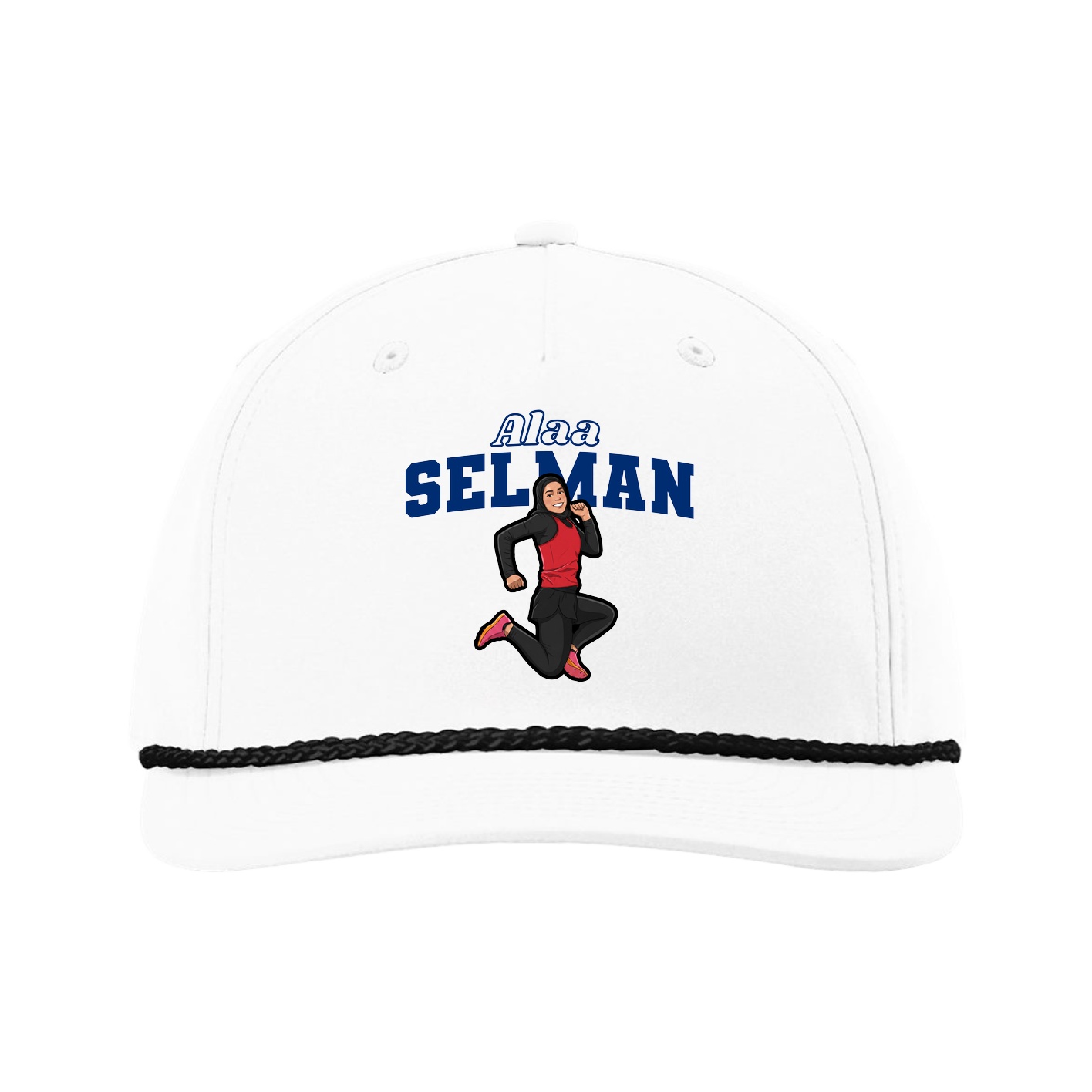 Five-Panel Classic Rope Cap — Name Arch in White