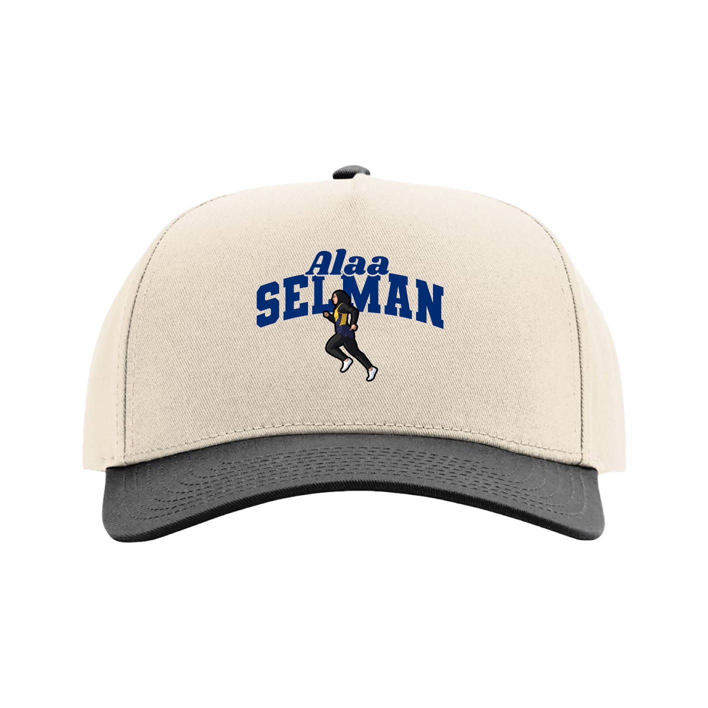 Full Fabric Five-Panel Champ Cap — Signature Arch in Cream/Black