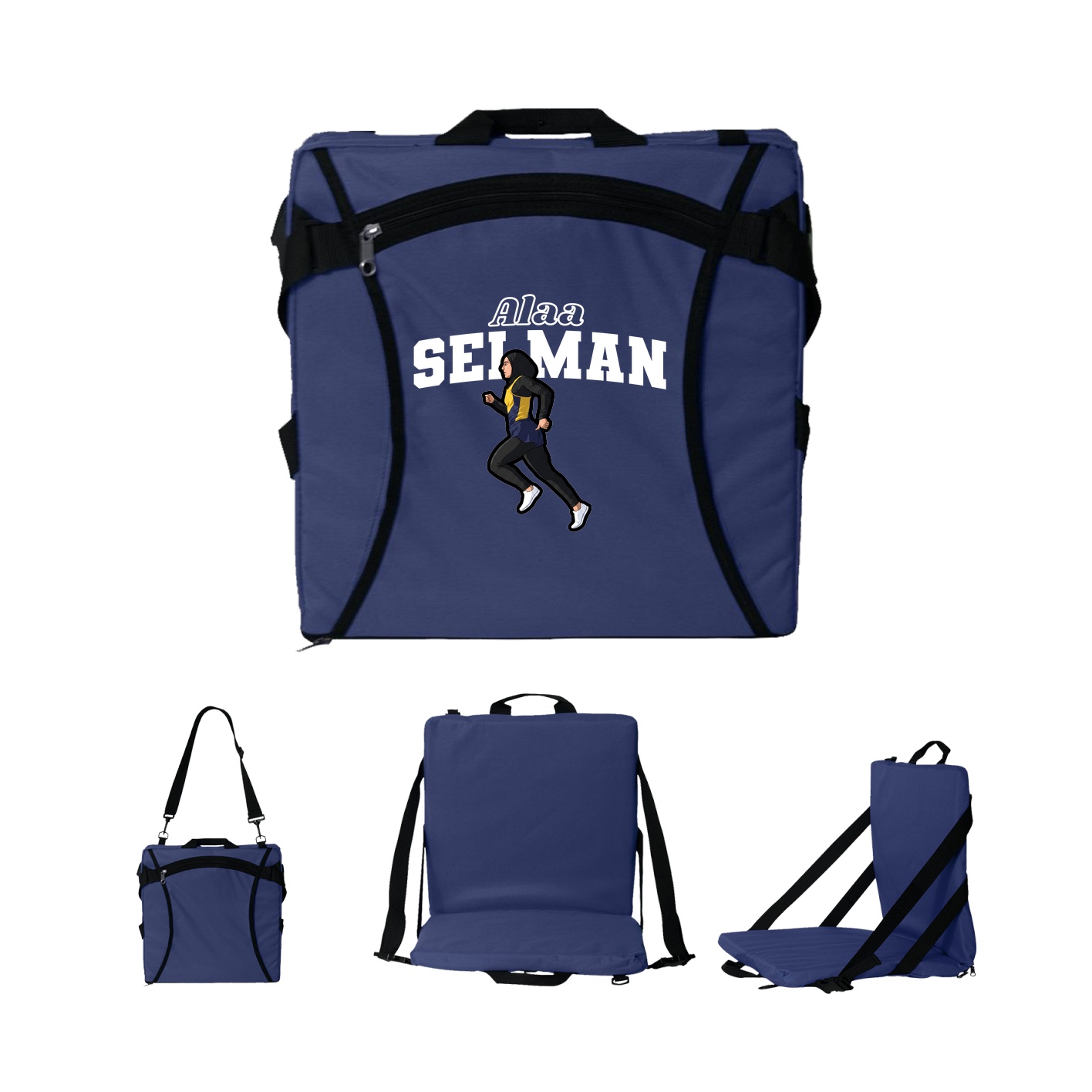 Folding Stadium Seat — Name Arch in Navy