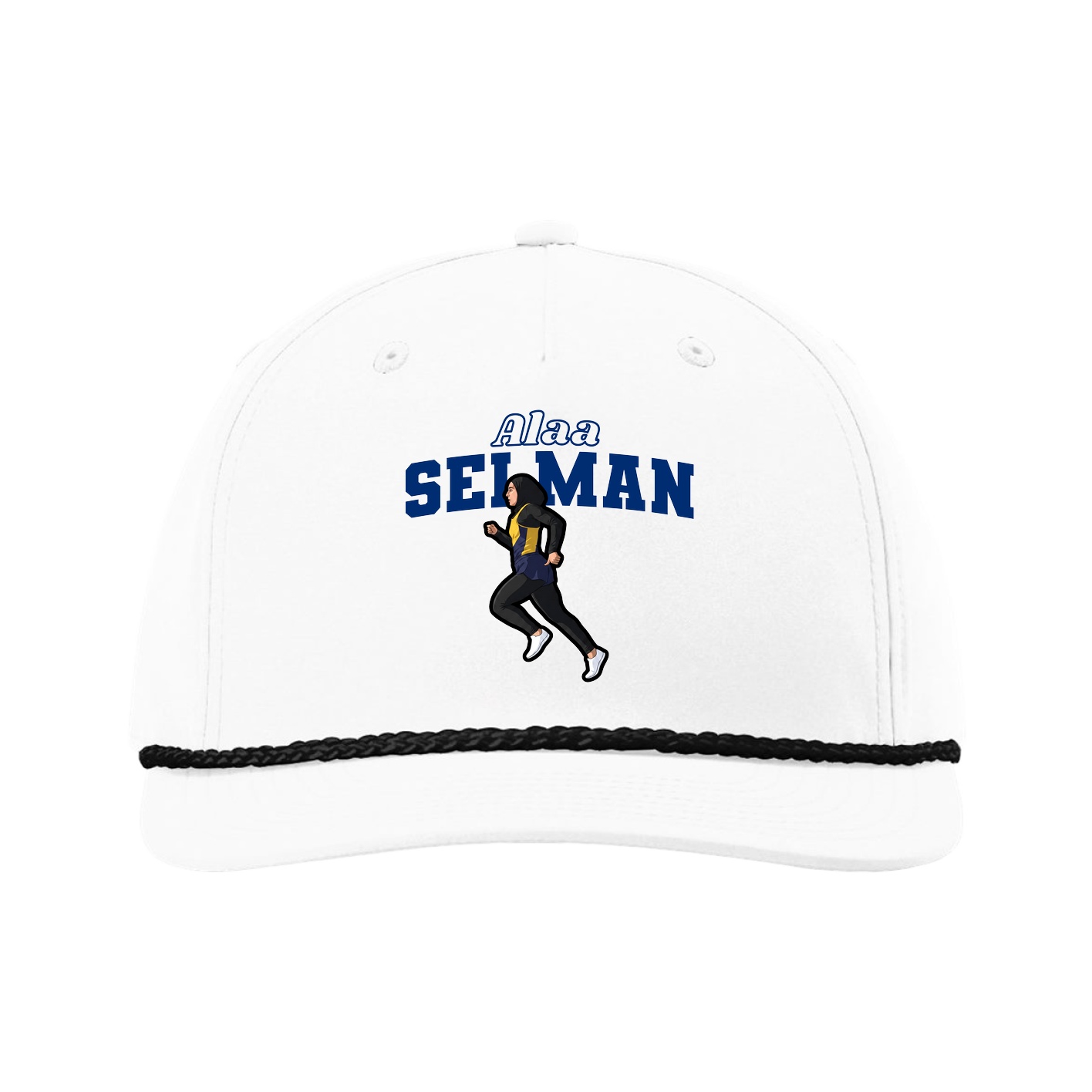 Five-Panel Classic Rope Cap — Name Arch in White