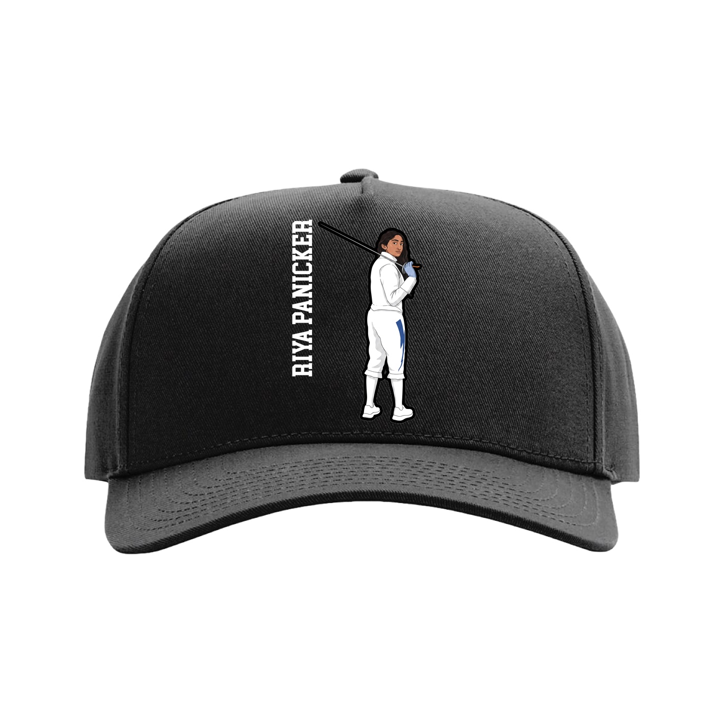 Full Fabric Five-Panel Champ Cap — Name Vertical in Black