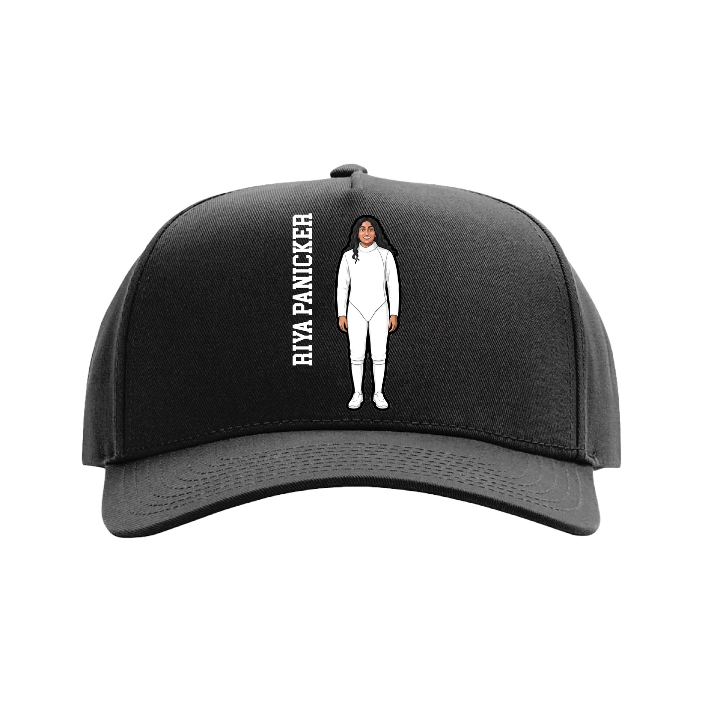 Full Fabric Five-Panel Champ Cap — Name Vertical in Black