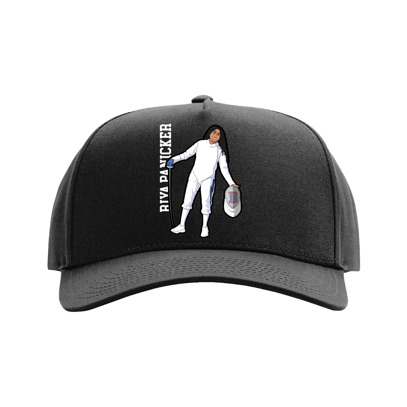 Full Fabric Five-Panel Champ Cap — Name Vertical in Black