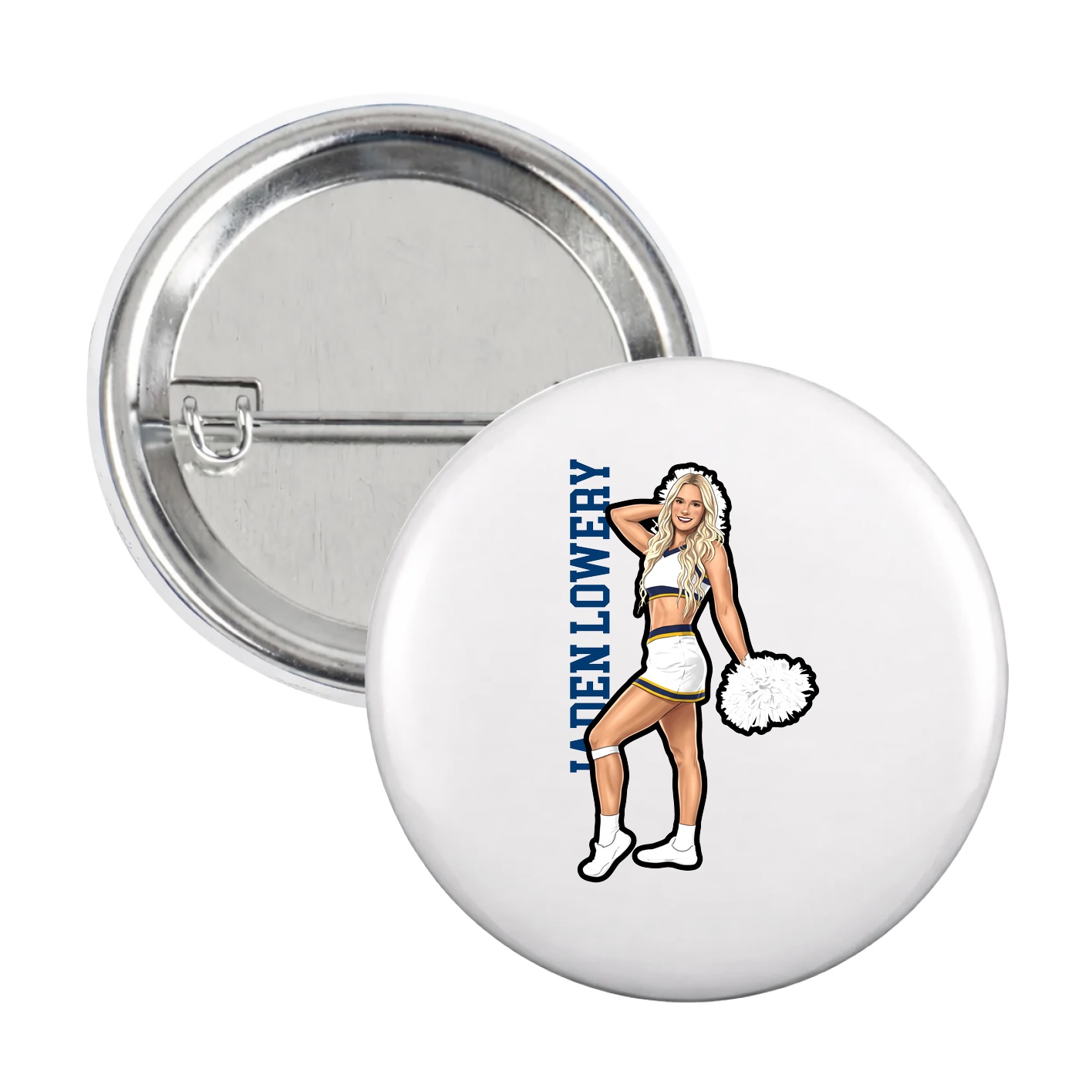 Game Day Button — Name Vertical in White