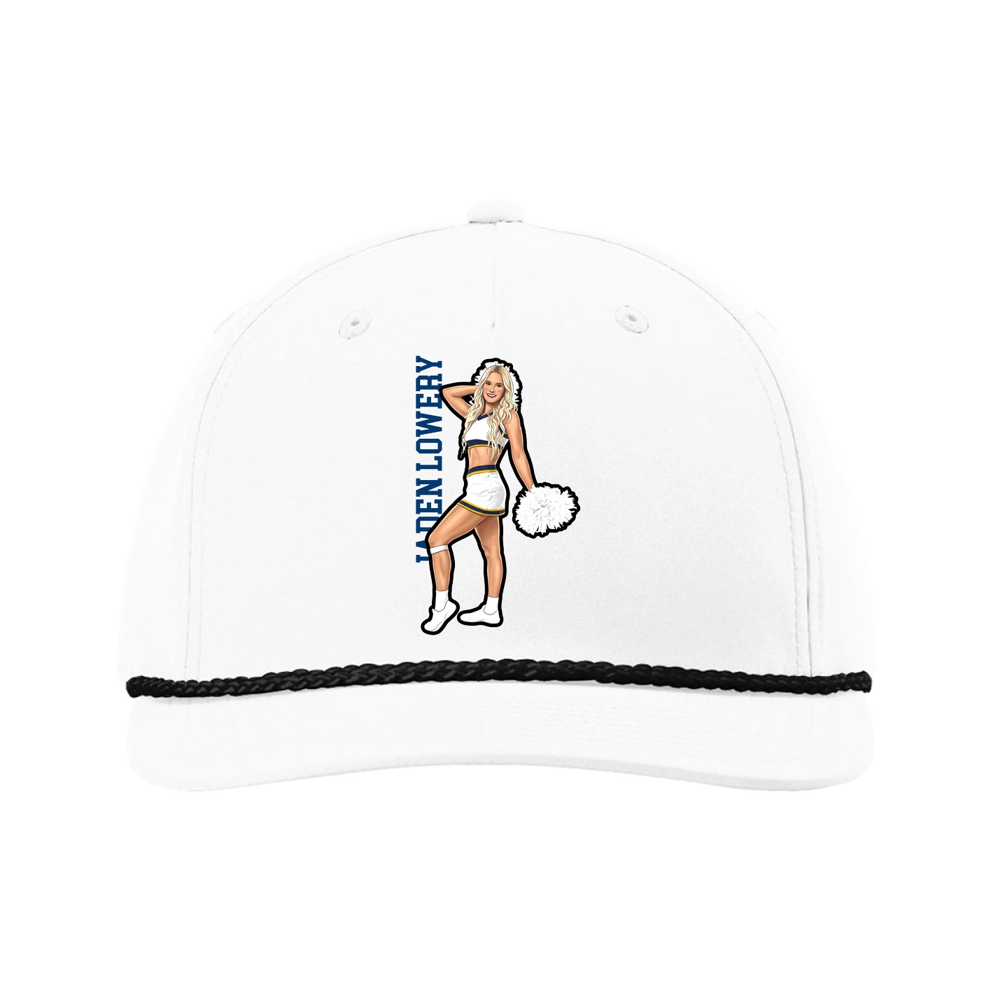 Five-Panel Classic Rope Cap — Name Vertical in White