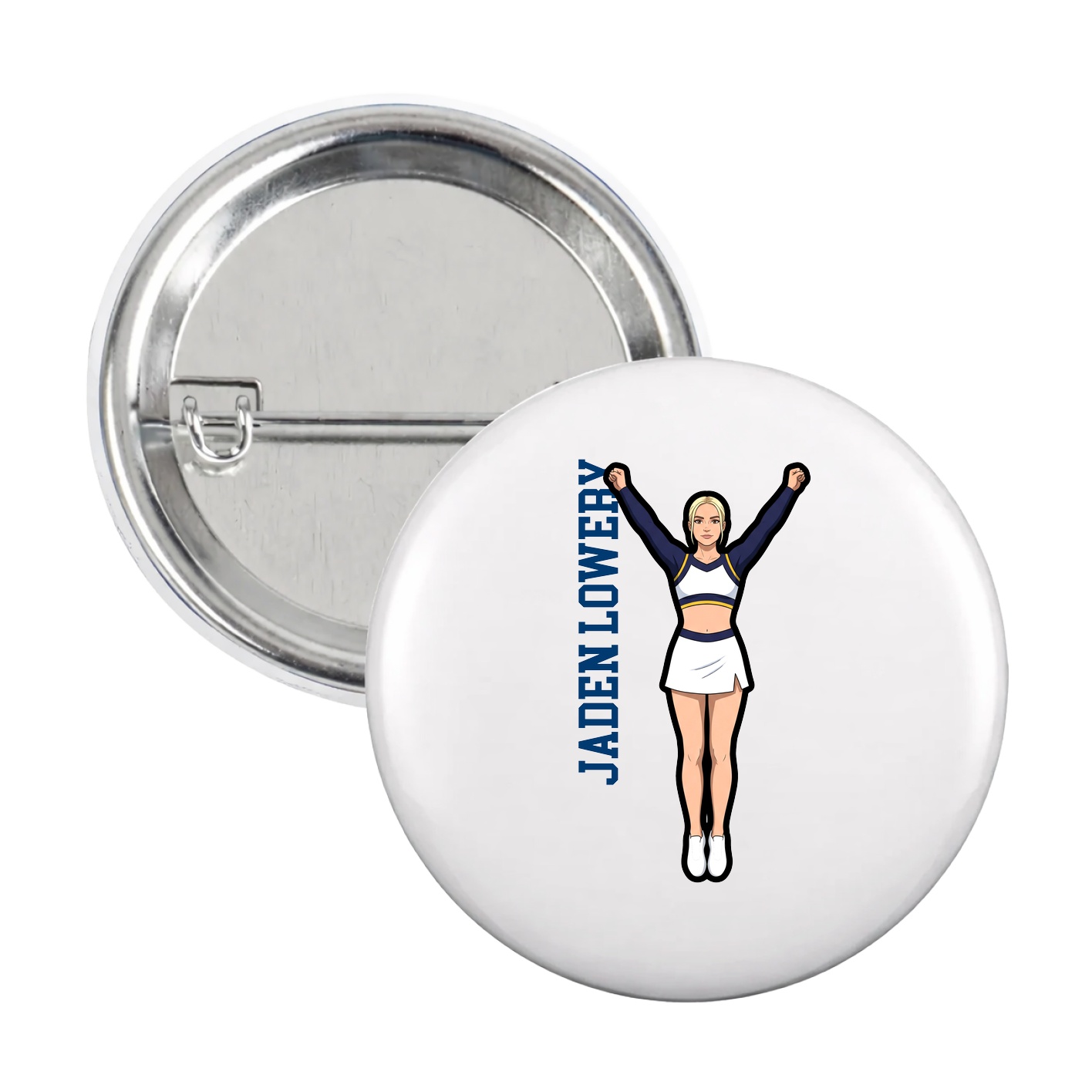 Game Day Button — Name Vertical in White