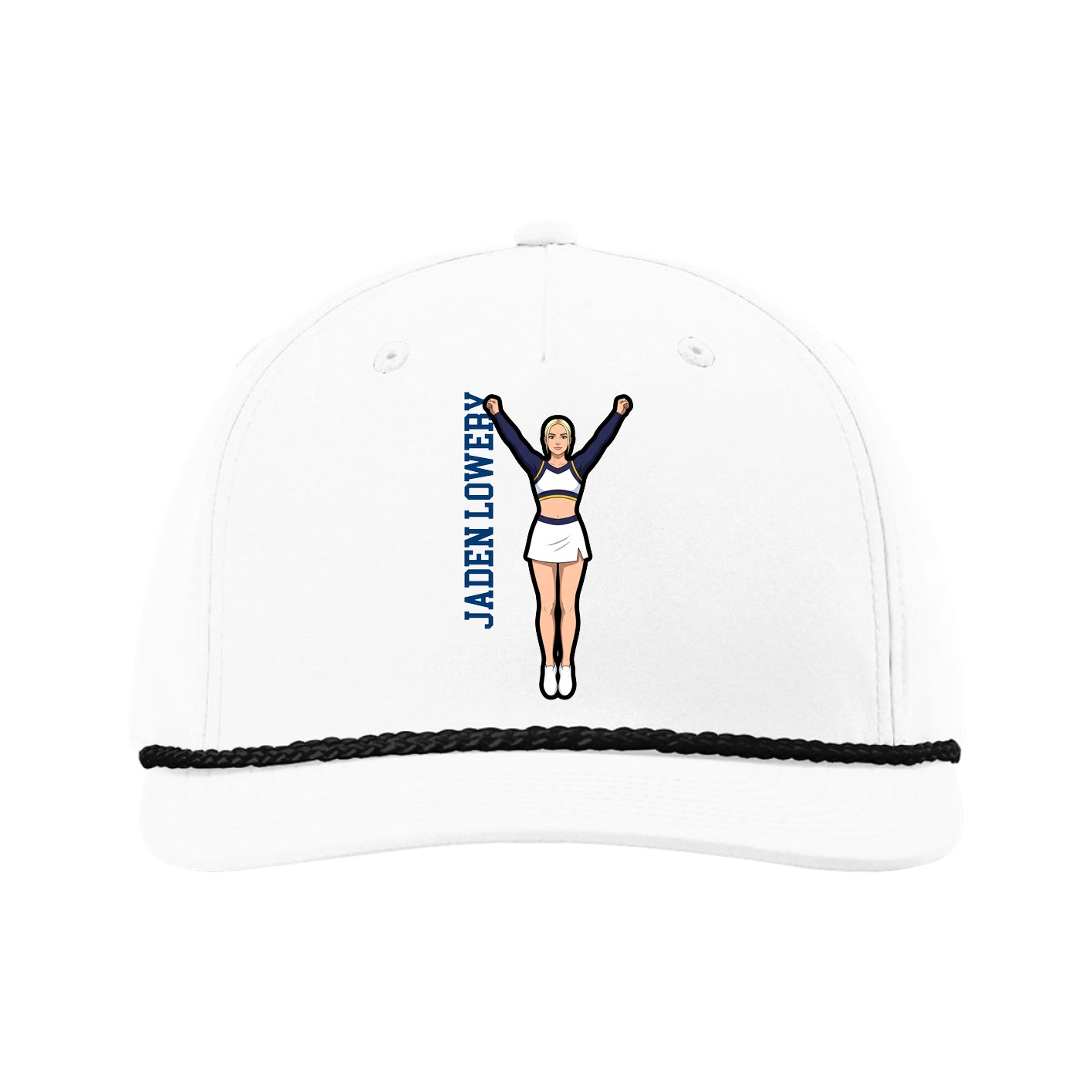 Five-Panel Classic Rope Cap — Name Vertical in White