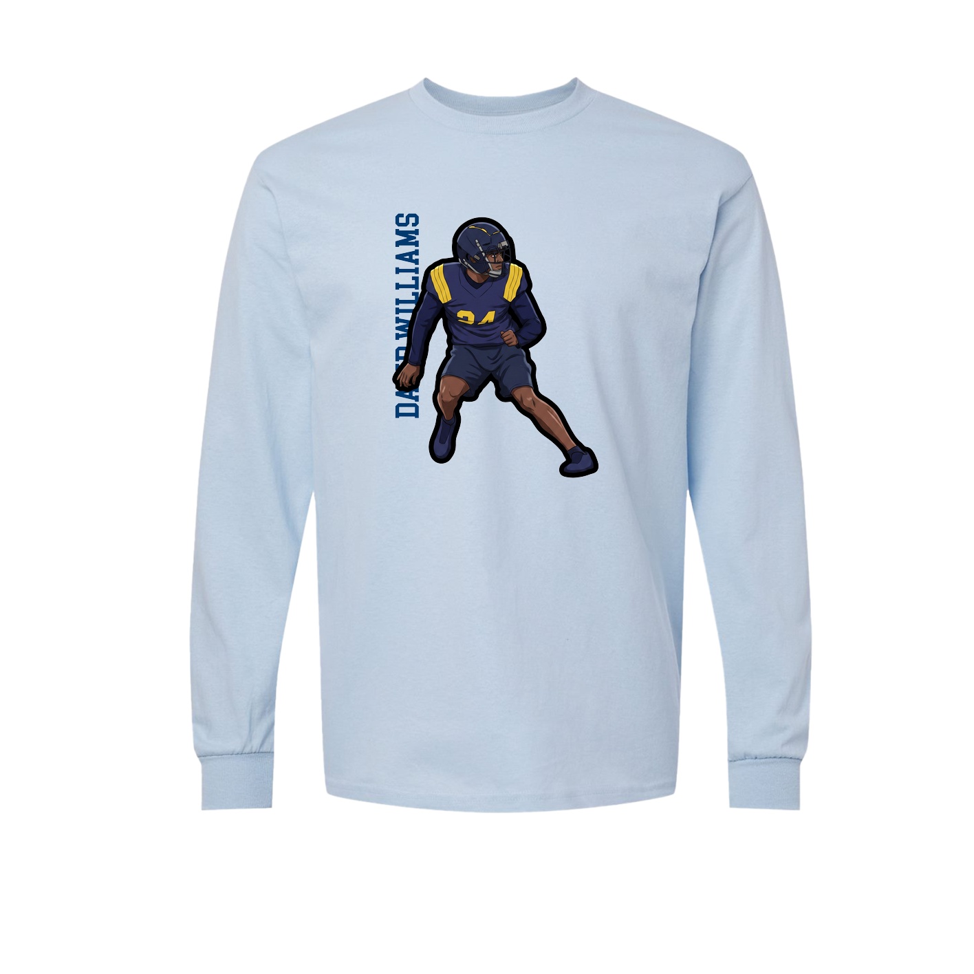 Long Sleeve Tee — Name Vertical in Light Blue