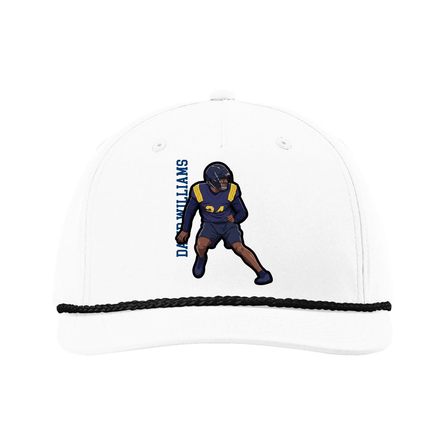 Five-Panel Classic Rope Cap — Name Vertical in White