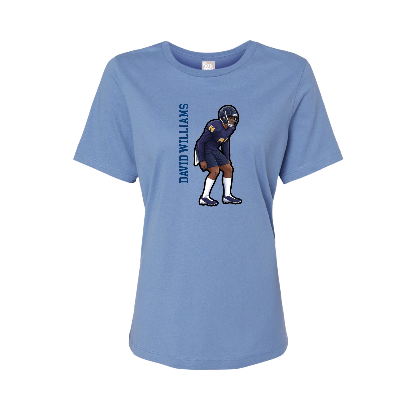Womens Tee — Name Vertical in Powder Blue